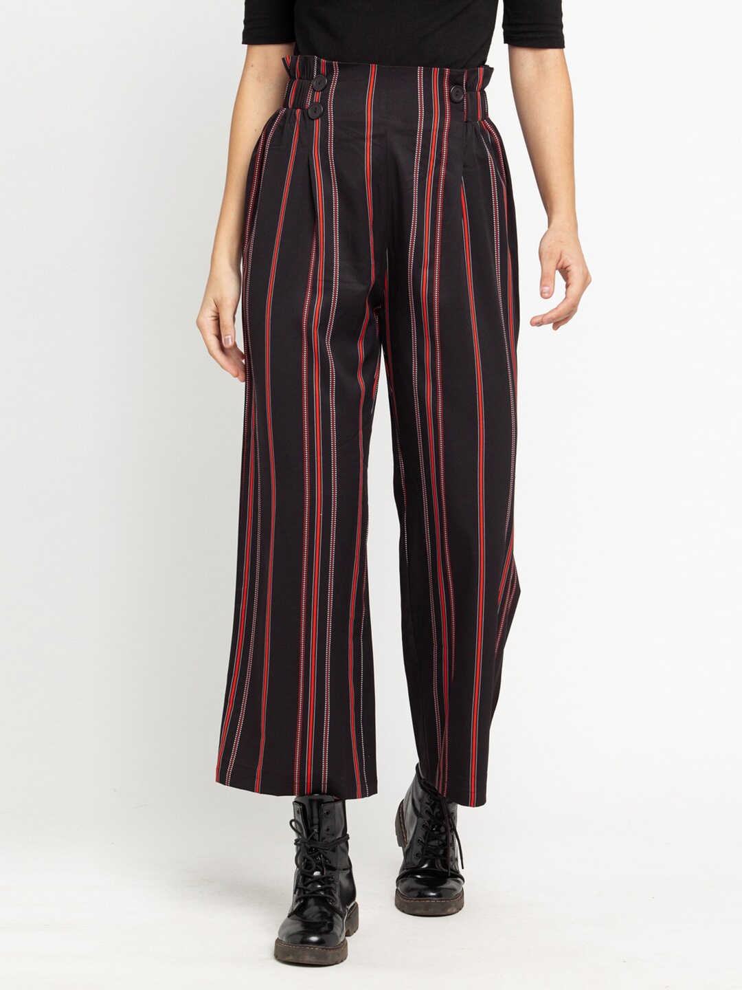 

Zink London Women Black & Red Striped Palazzos