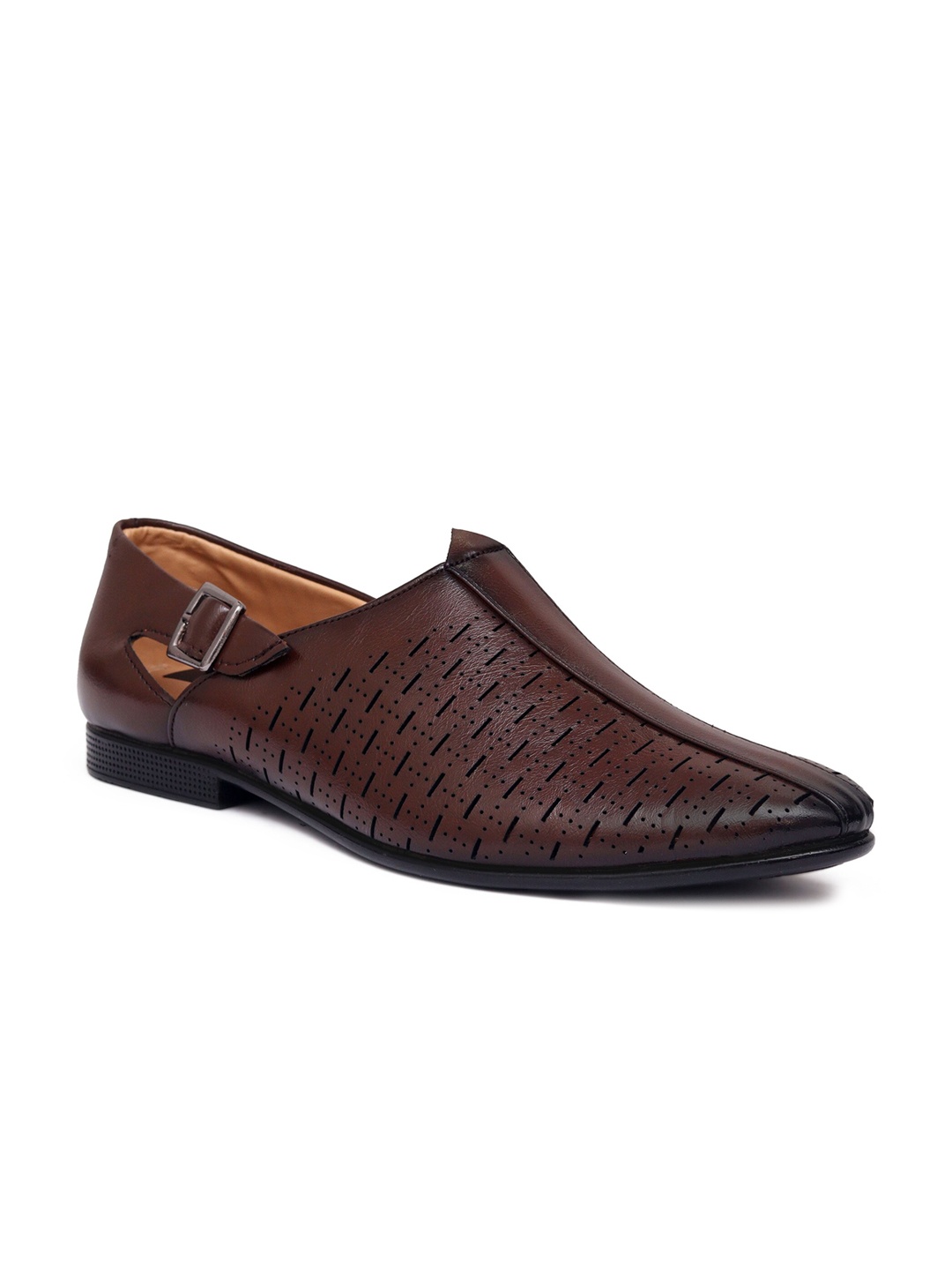 

birgos Men Brown Textured Slip-On Shoes