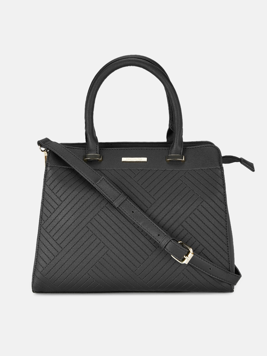 

Forever Glam by Pantaloons Black Textured Oversized Structured Handheld Bag with Quilted