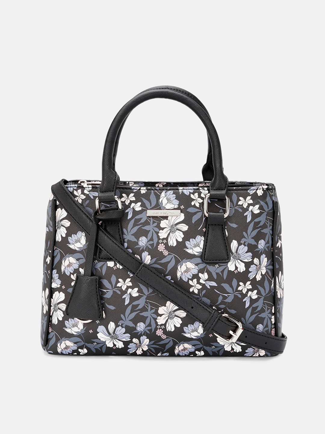 

Forever Glam by Pantaloons Black Floral Printed Structured Handheld Bag with Tasselled