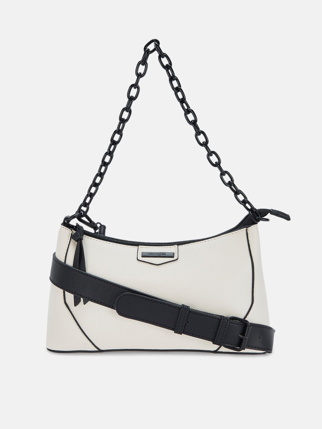 

Forever Glam by Pantaloons Off White Colourblocked Structured Hobo Bag