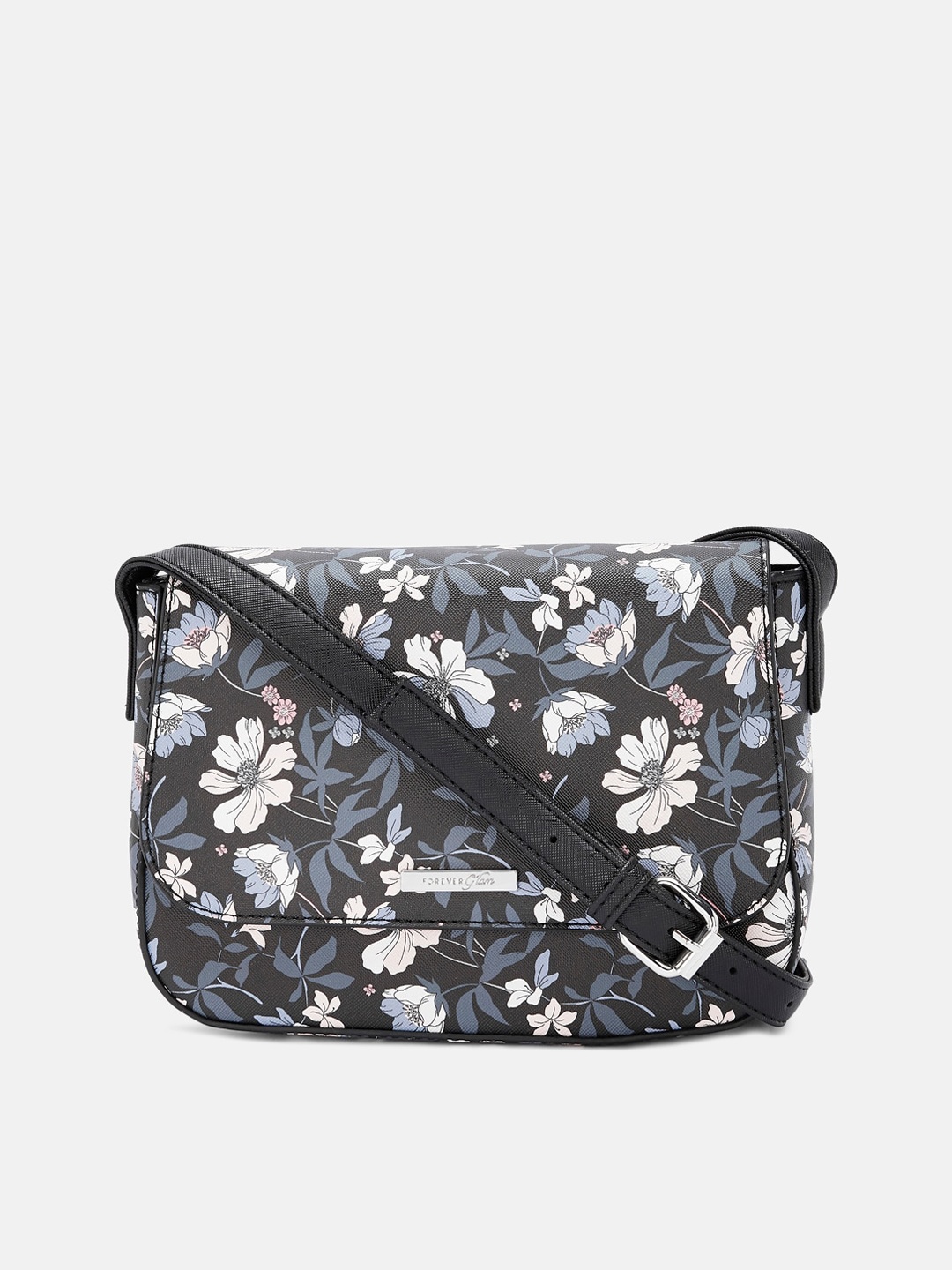 

Forever Glam by Pantaloons Black & White Floral Printed Structured Sling Bag