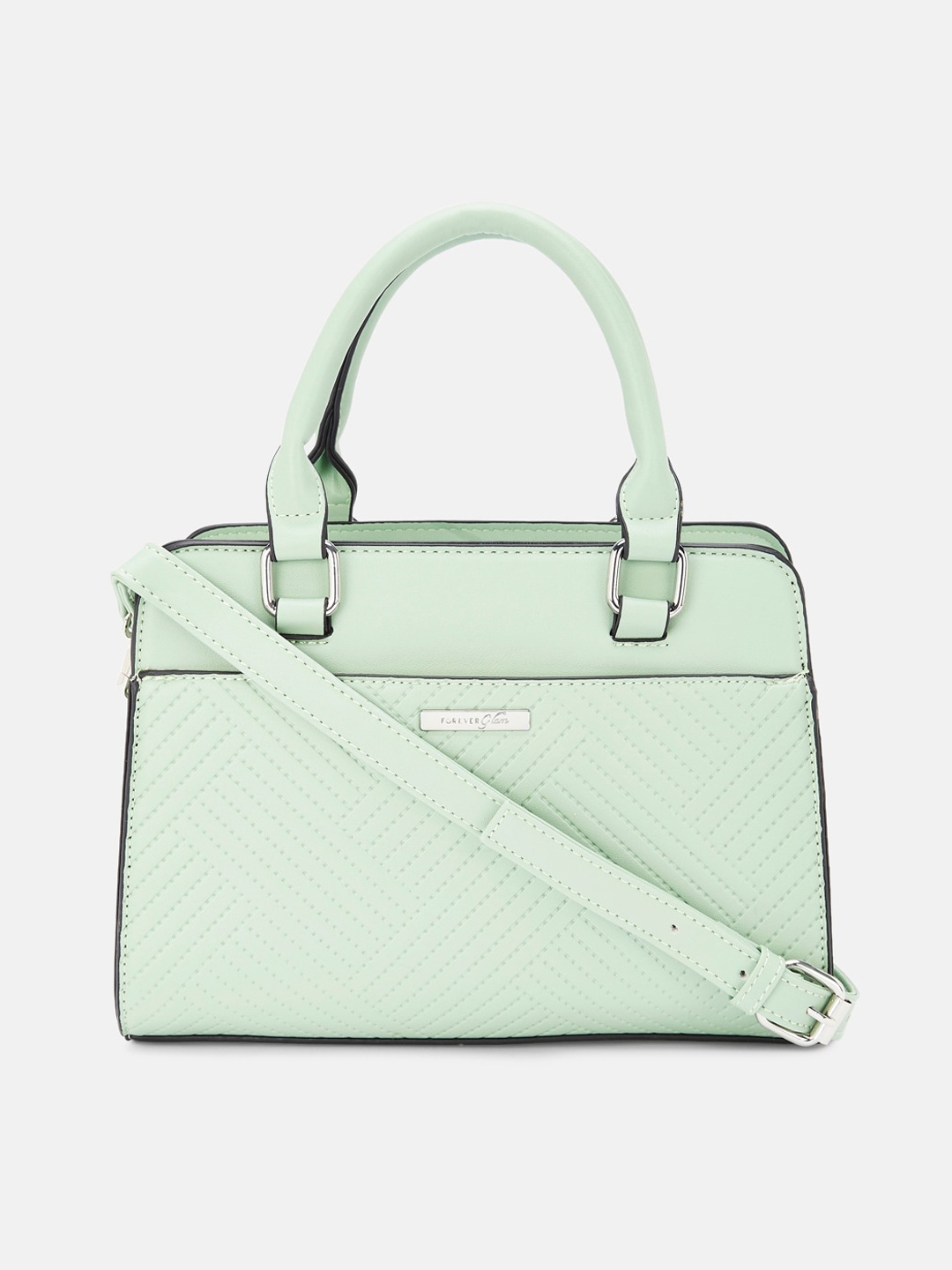 

Forever Glam by Pantaloons Green Geometric Textured Structured Handheld Bag