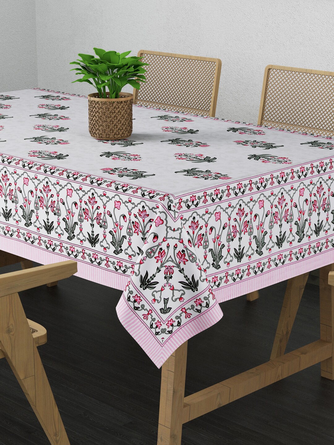 

Gulaab Jaipur Pink & White Ethnic Motifs Printed Cotton 6-Seater Table Cover