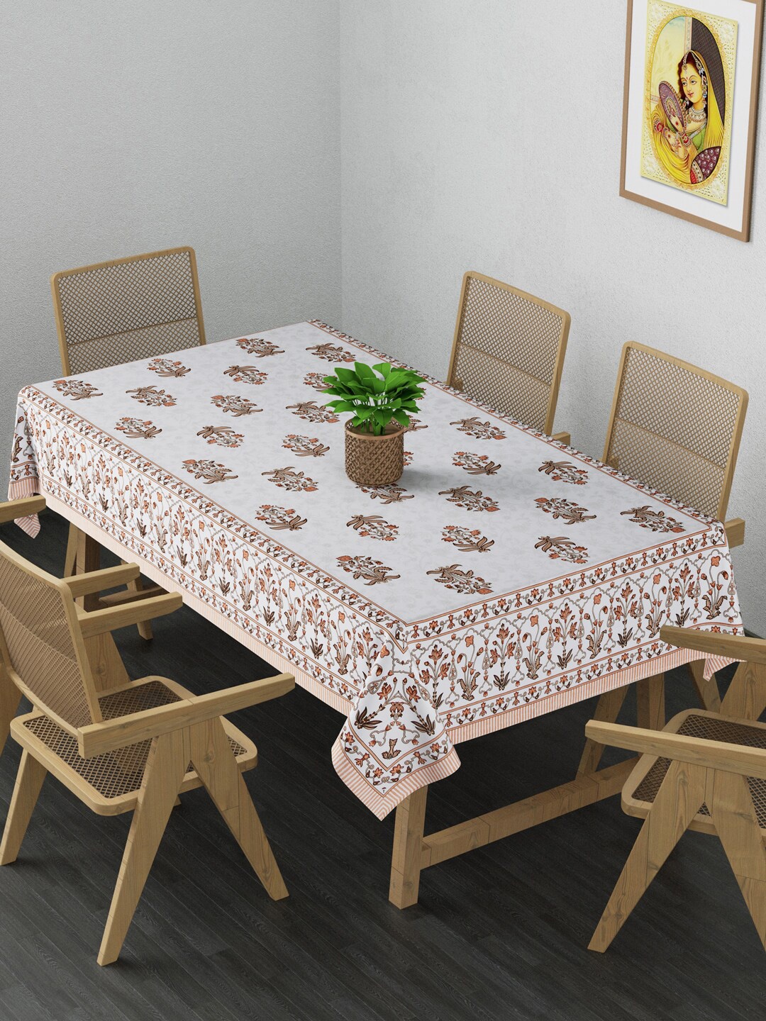 

Gulaab Jaipur Orange & White Ethnic Motifs Printed 6-Seater Table Cover
