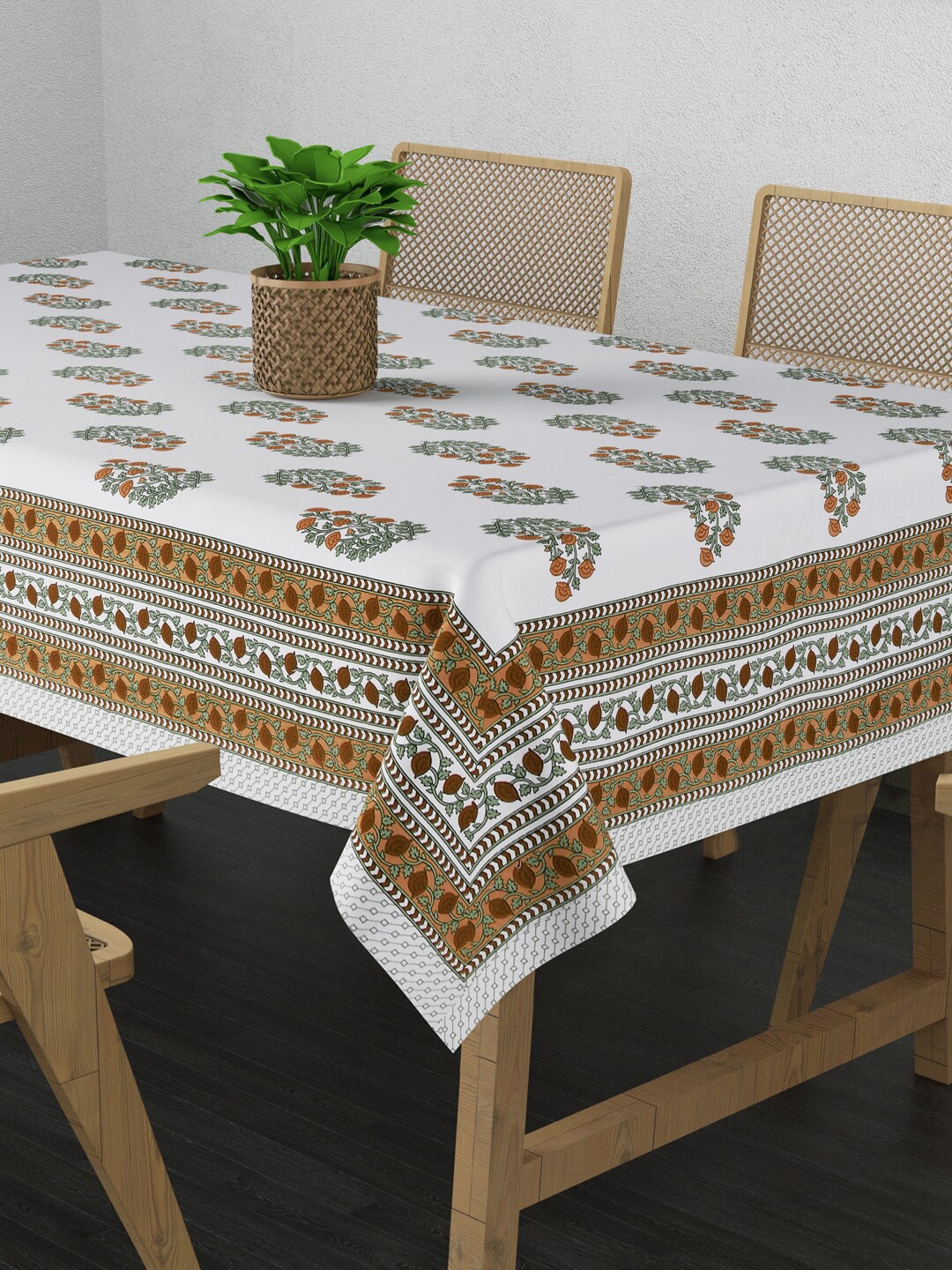 

Gulaab Jaipur Brown & White Ethnic Motifs Printed 6 SeaterCotton Table Cover