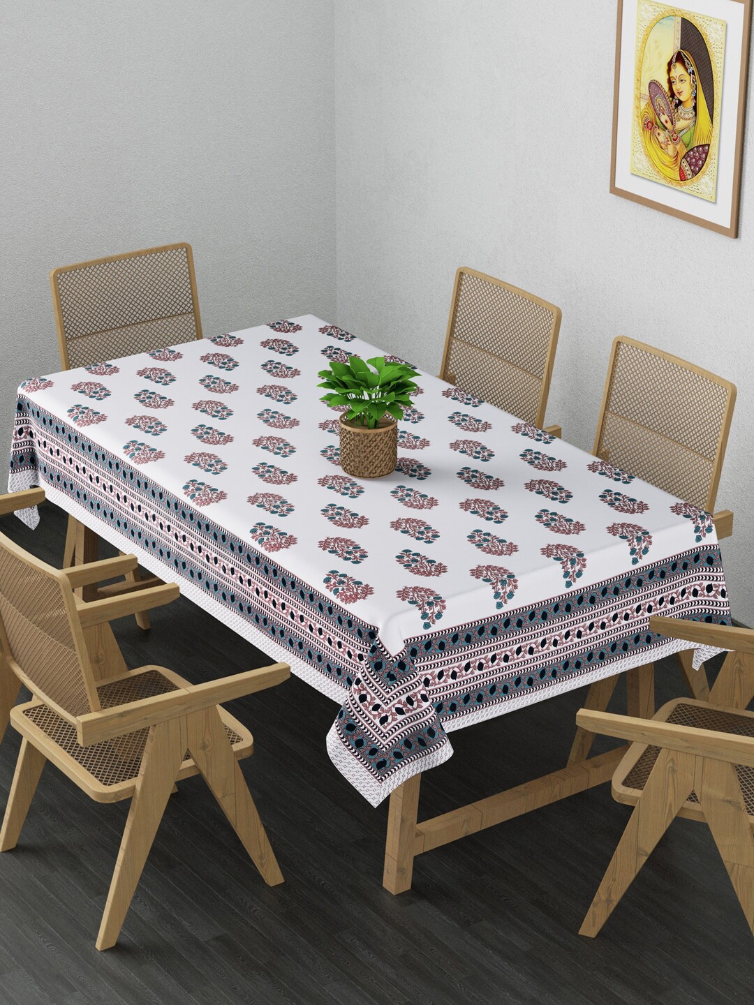 

Gulaab Jaipur Blue & White Ethnic Motifs Rectangular 6 Seater Table Cover
