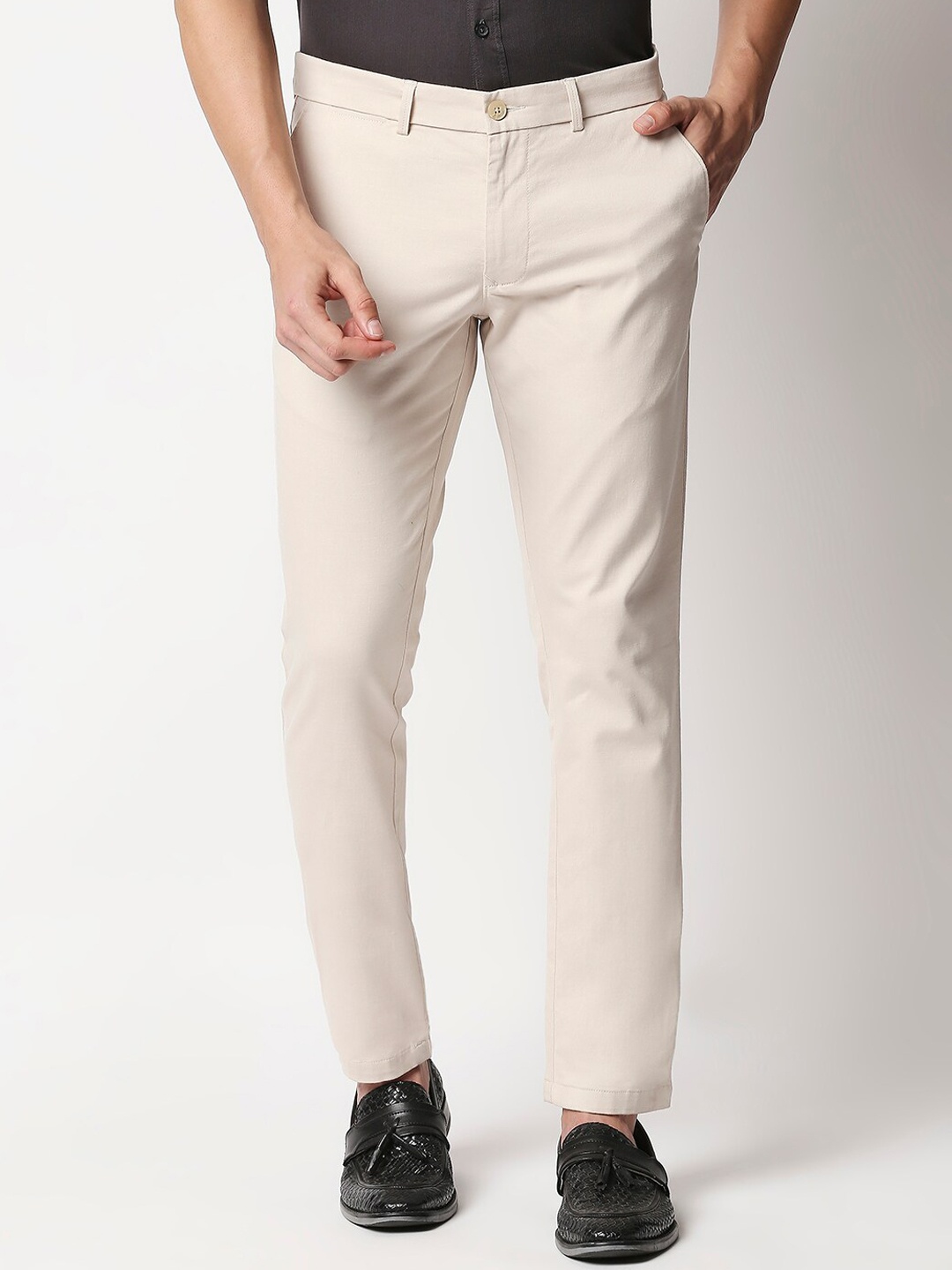 

Basics Men Beige Tapered Fit Trousers