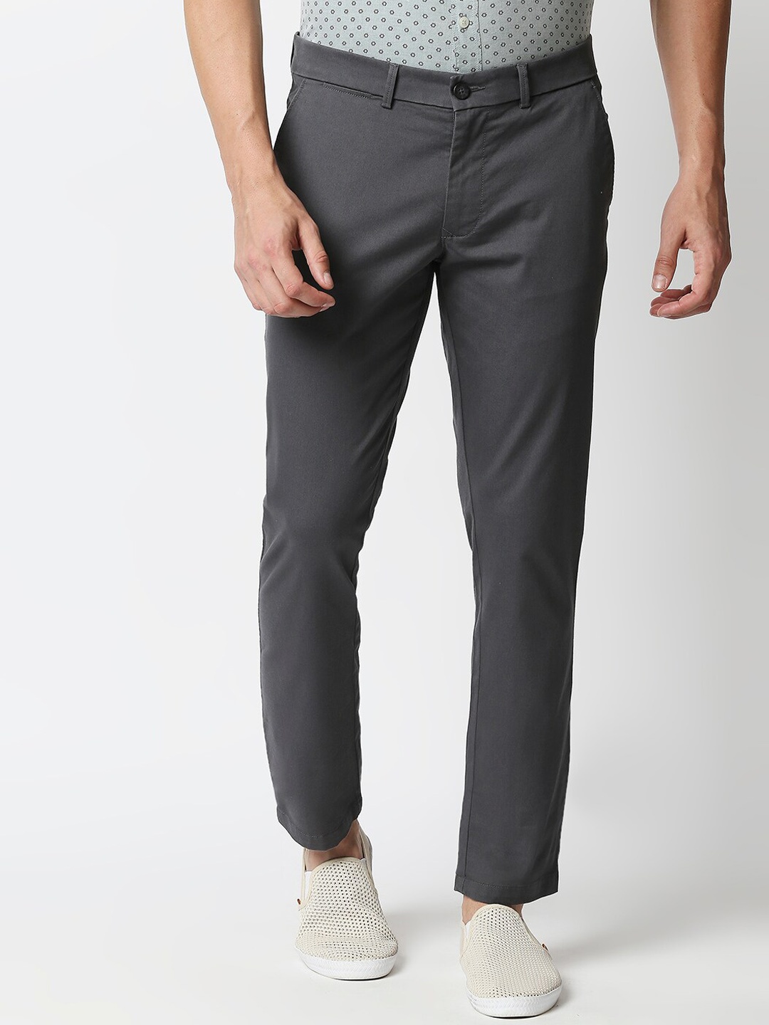 

Basics Men Grey Tapered Fit Cotton Trousers