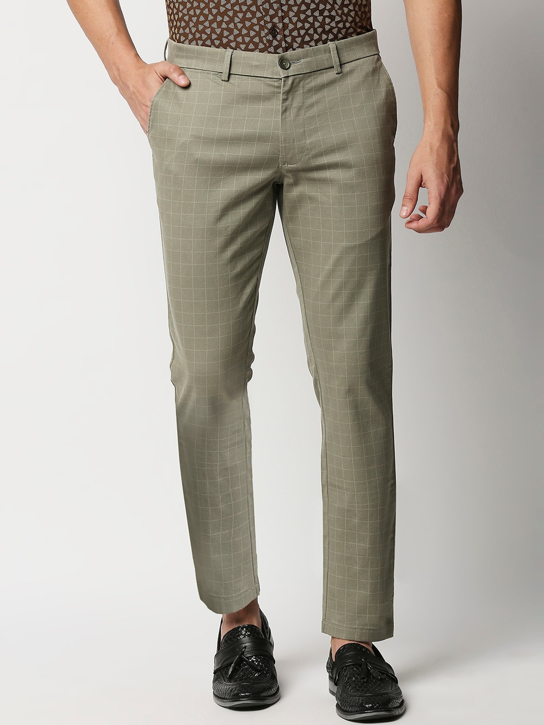 

Basics Men Green Checked Tapered Fit Trousers