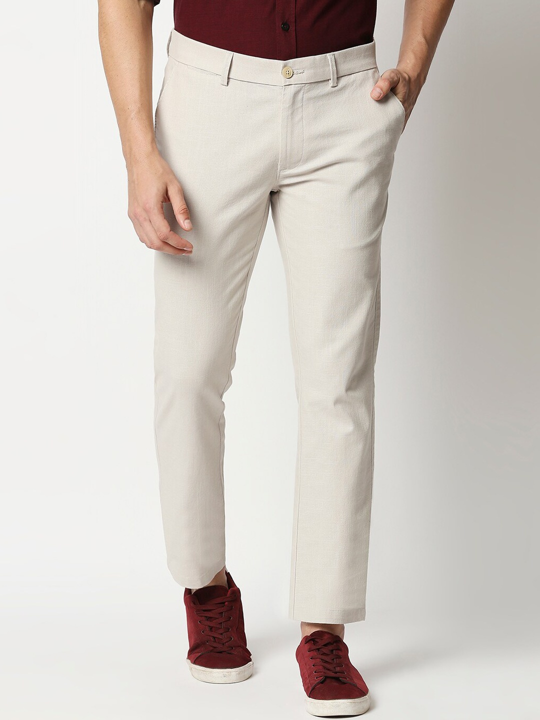 

Basics Men Grey Tapered Fit Trousers