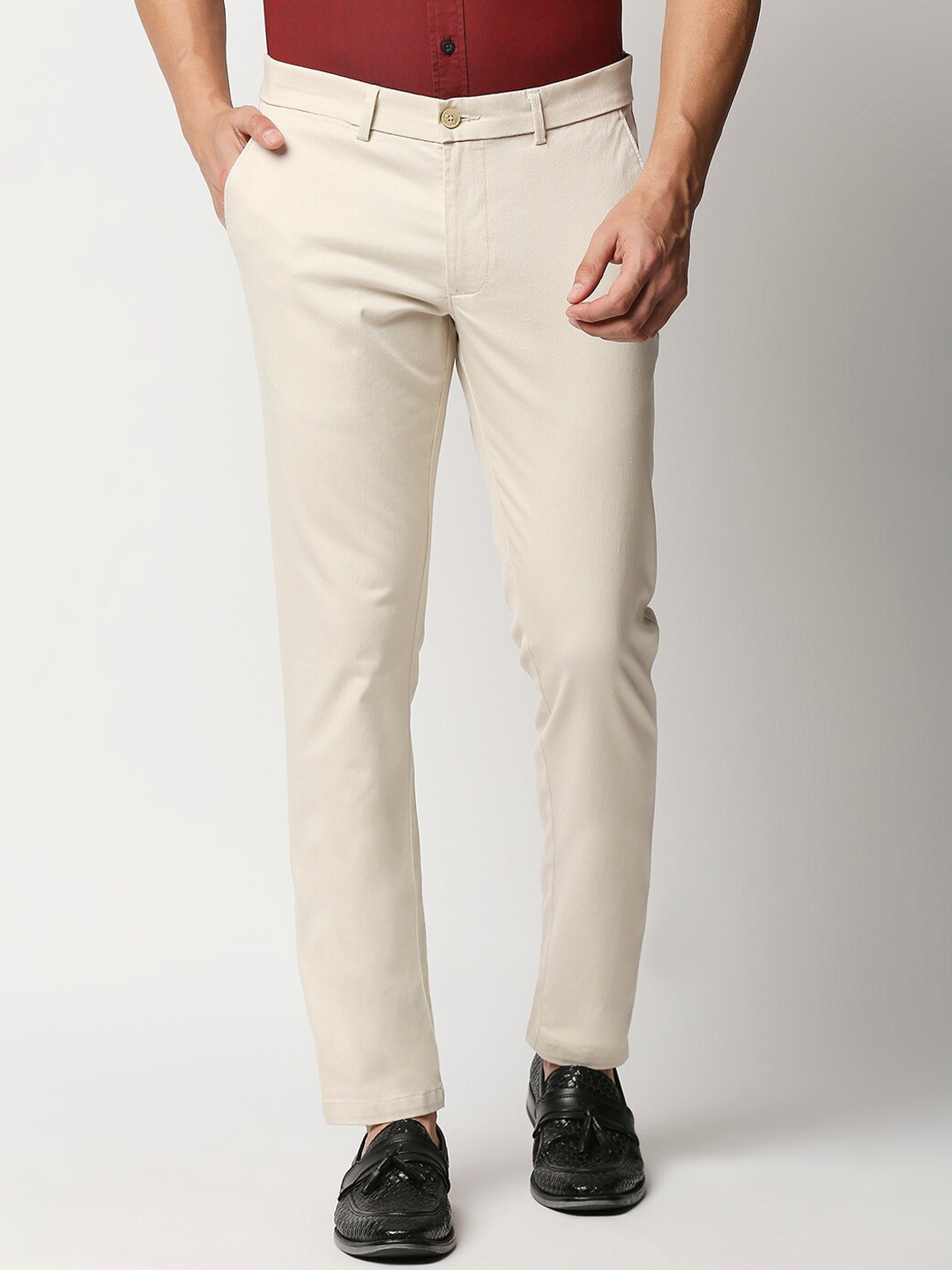 

Basics Men Beige Tapered Fit Trousers