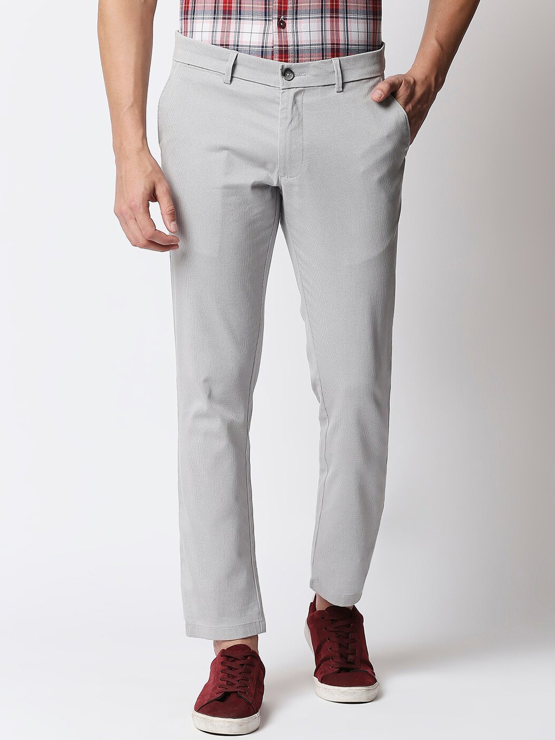 

Basics Men Grey Tapered Fit Cotton Trousers
