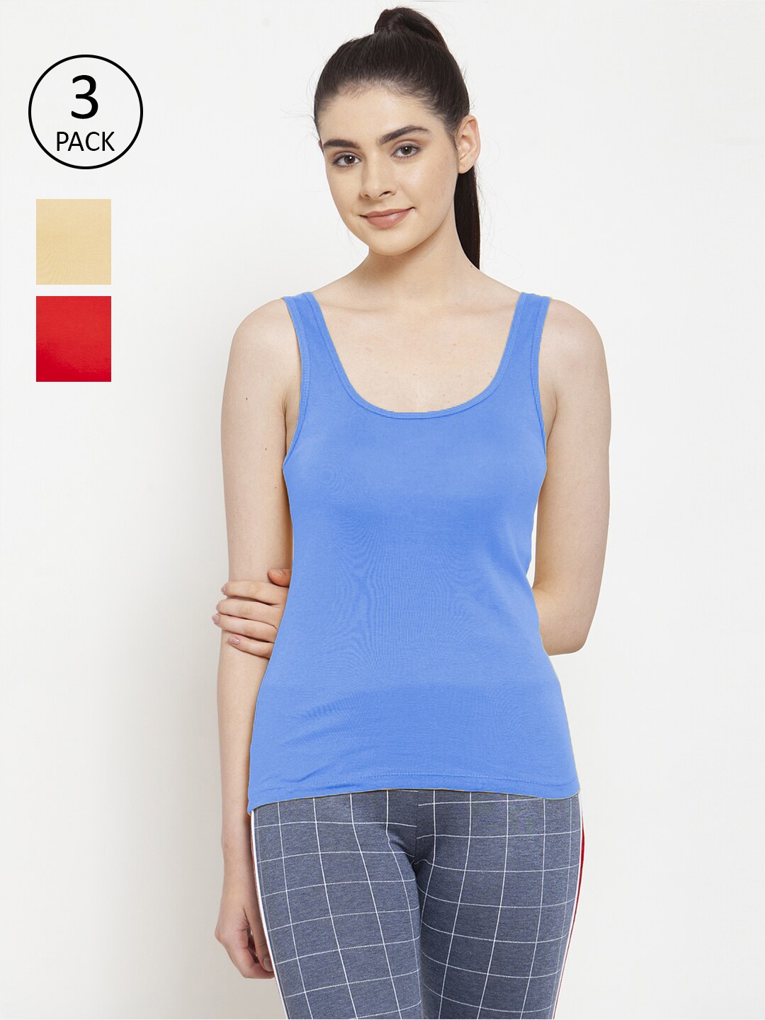

Friskers Women Pack of 3 Red & Blue Tank Tops