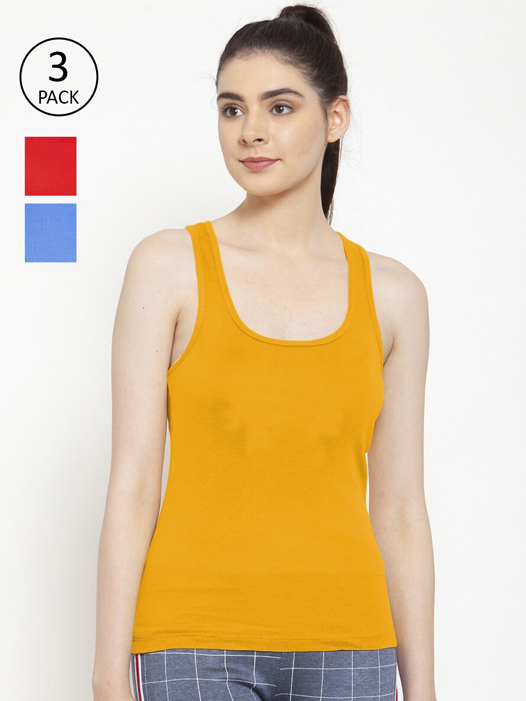

Friskers Pack of 3 Red & Mustard Yellow Tank Top