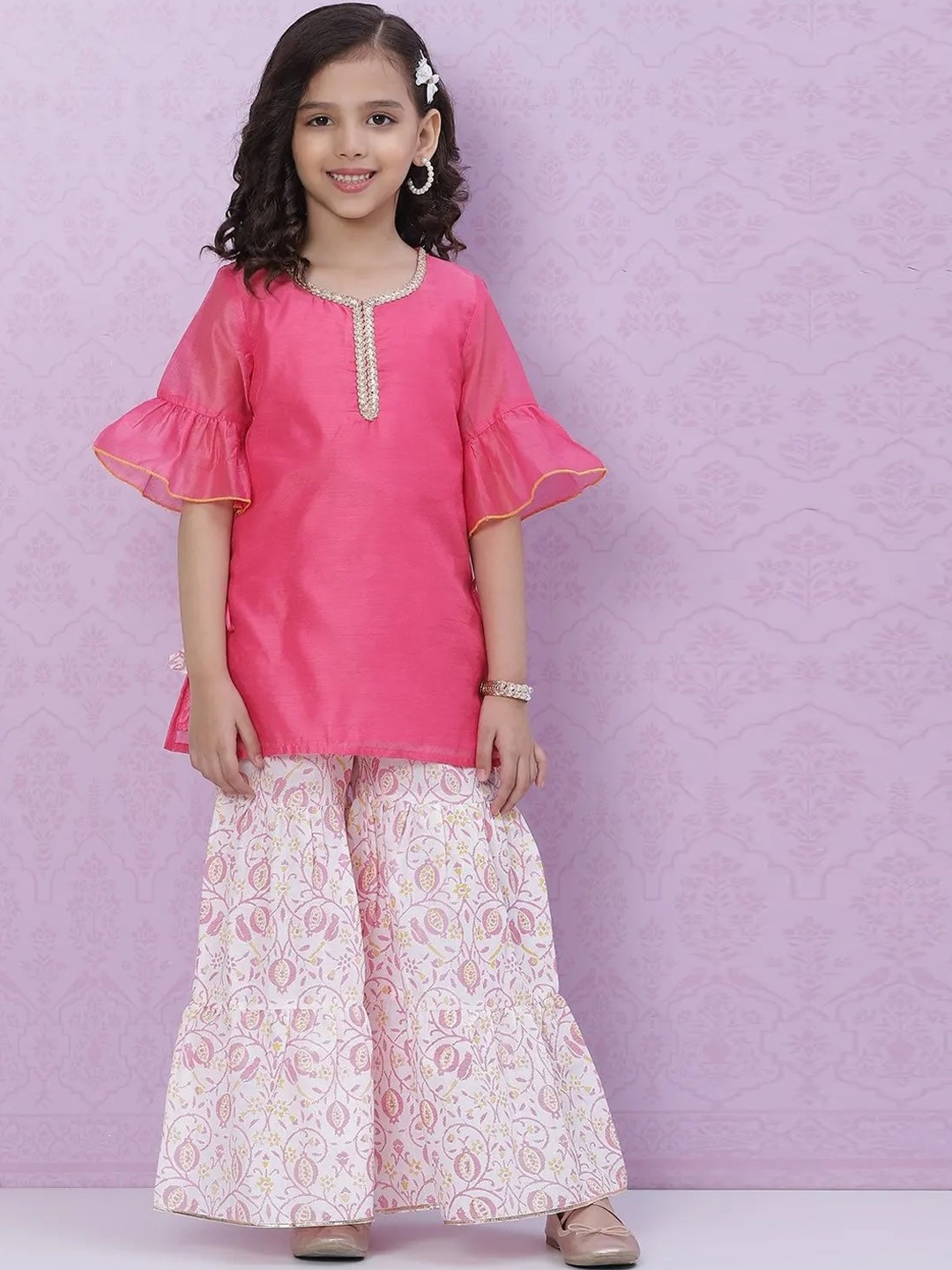 

Biba Girls Pink & White Floral Kurti with Palazzos