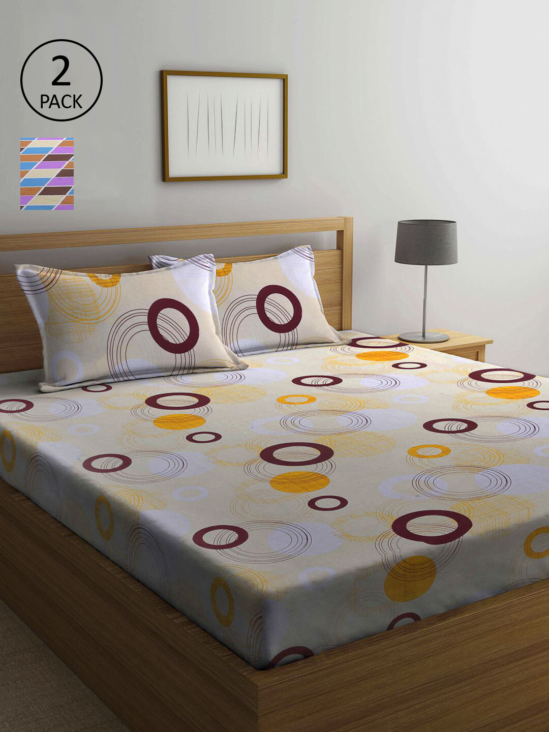 

KLOTTHE Cream-Coloured & Brown Geometric 210 TC 2 Queen Bedsheet with 4 Pillow Covers