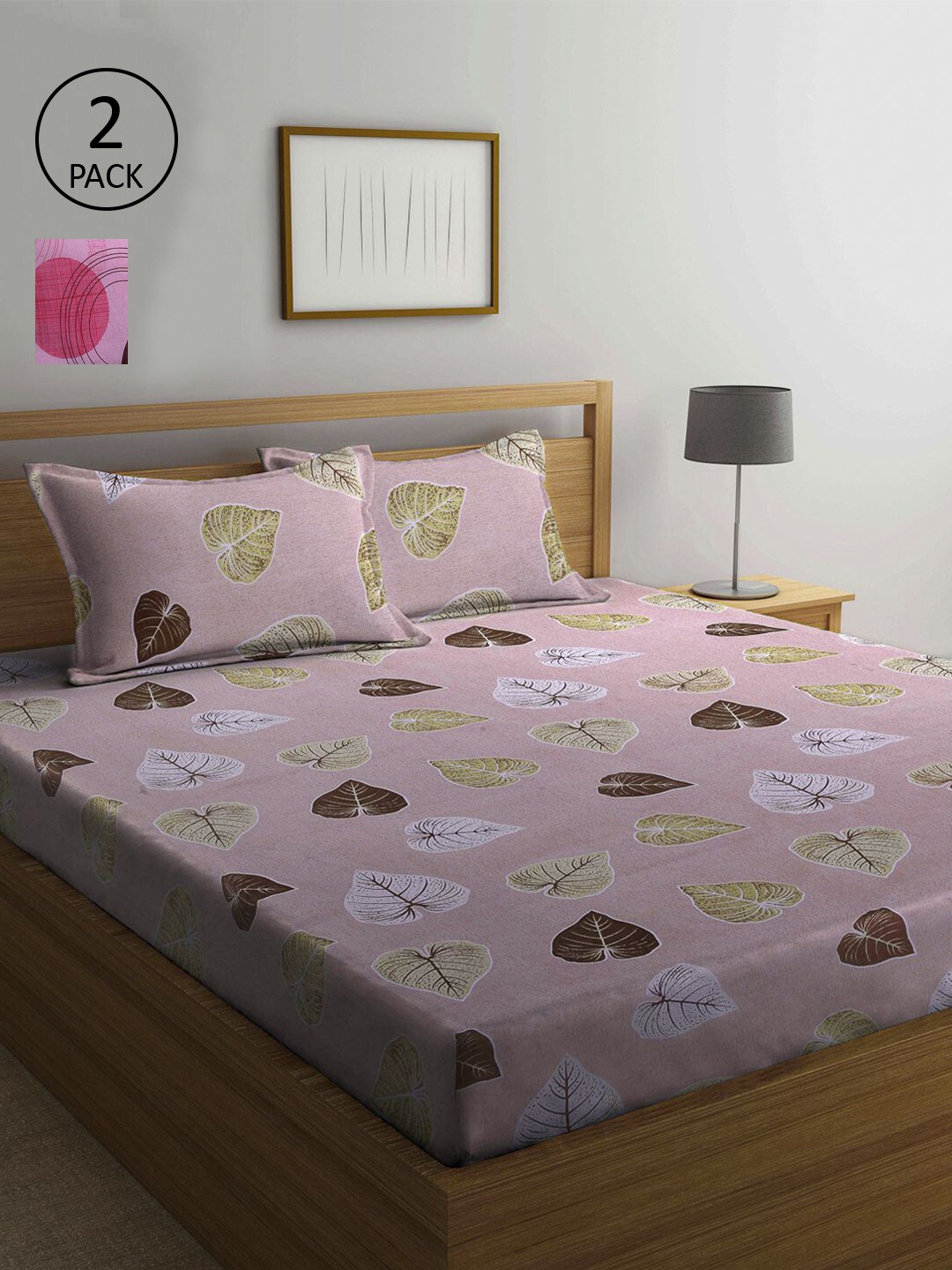 

KLOTTHE Set Of 2 Pink & Beige Floral 210 TC Double Bedsheets with 4 Pillow Covers