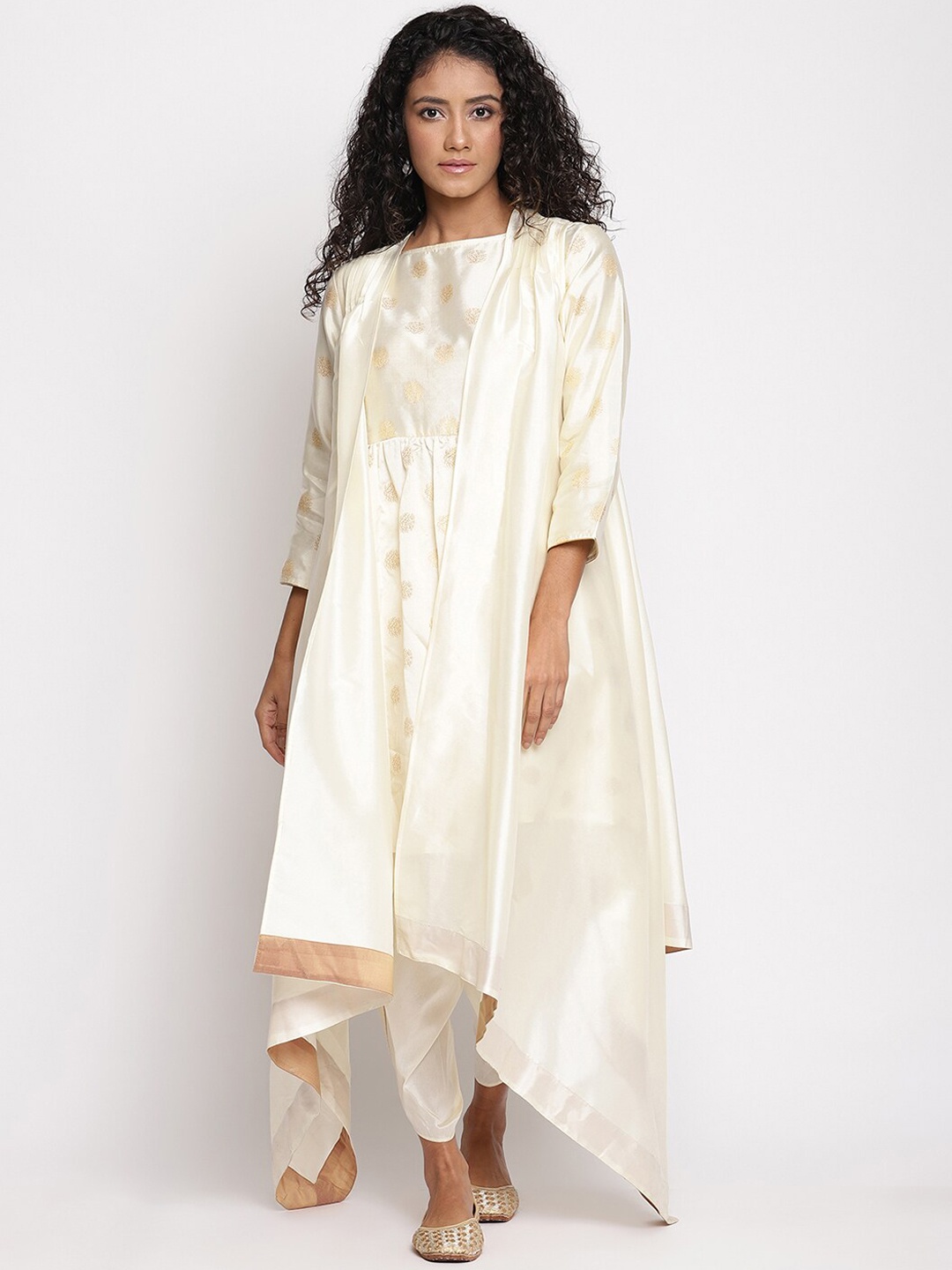 

Abhishti Women Off White Layered Kurta with Dhoti Pants