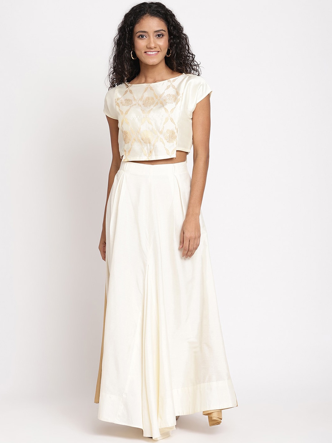 

Abhishti Women Cream-Coloured Crop Top With Skirt, Off white