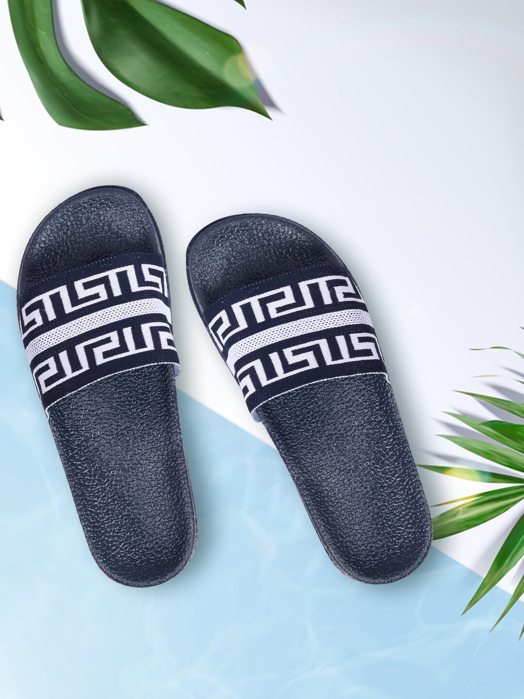 

Longwalk Women Blue & White Printed Sliders Flip Flops