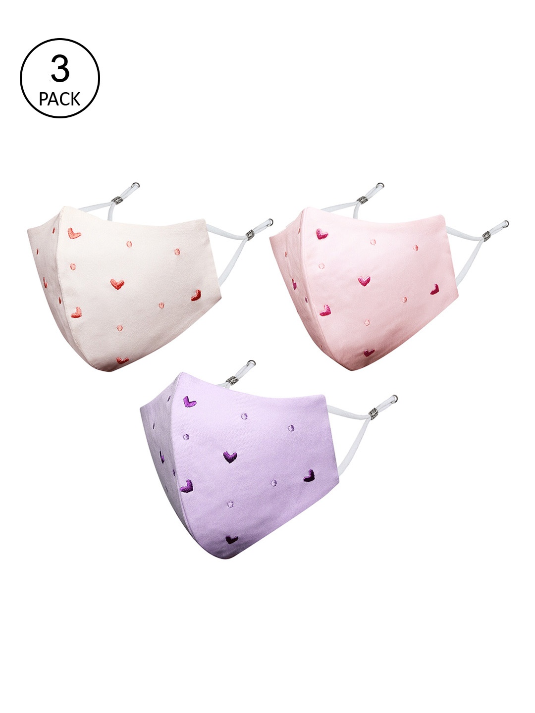 

MASQ Pack of 3 Embroidered 4-Ply Reusable Pure Cotton Cloth Masks, Lavender