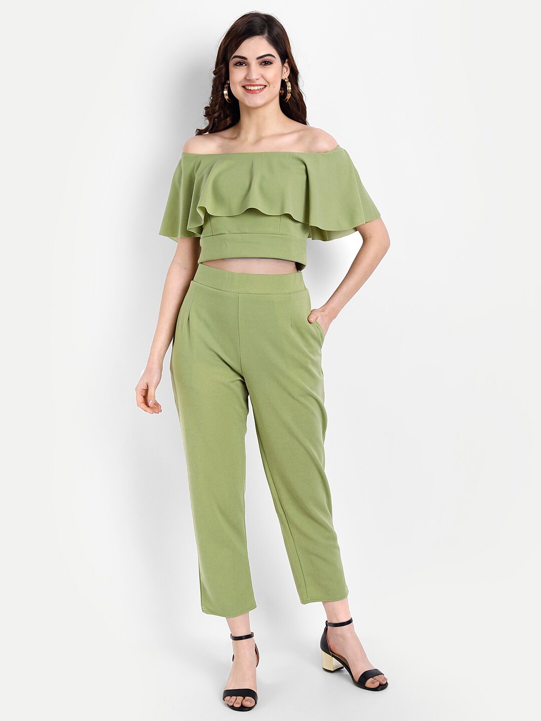 

BROADSTAR Women Green Solid Co-Ord Set