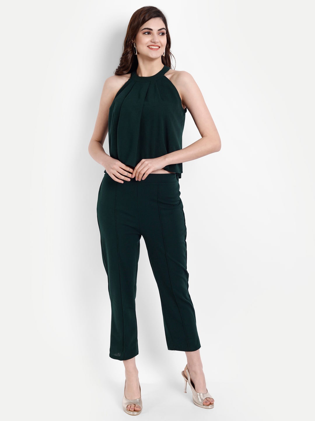 

BROADSTAR Women Green Solid Co-Ord Set