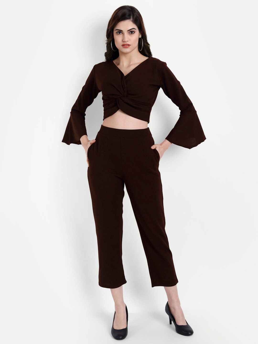 

BROADSTAR Women Maroon Solid Co-Ord Set