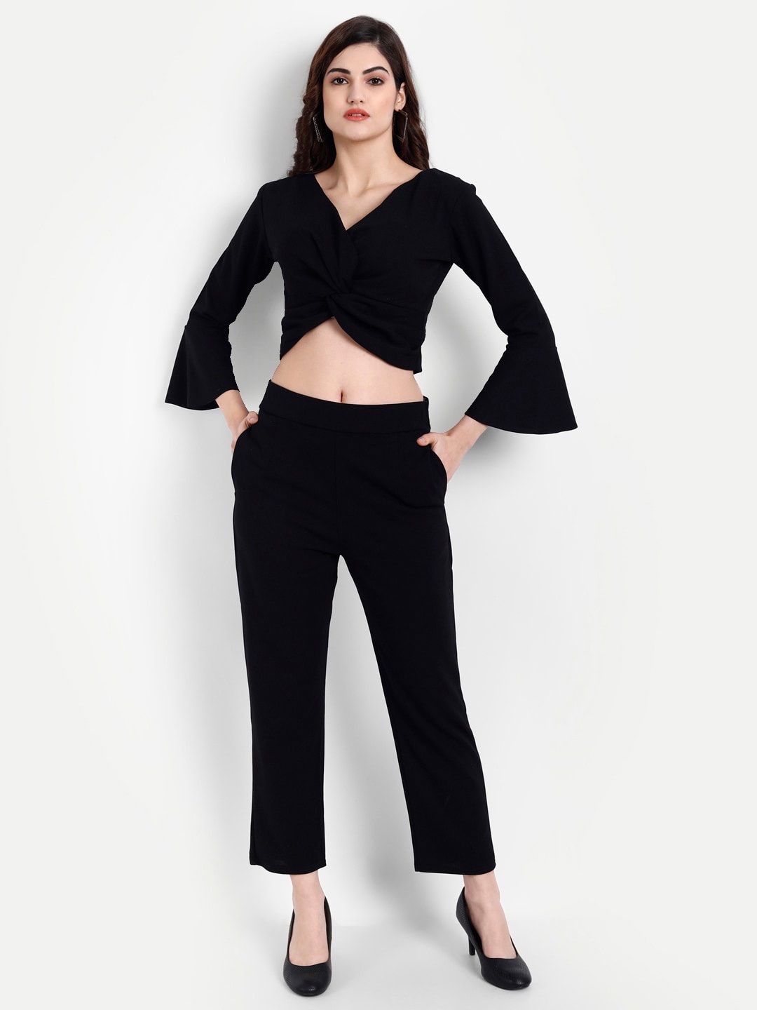 

BROADSTAR Women Black Solid Co-Ord Set