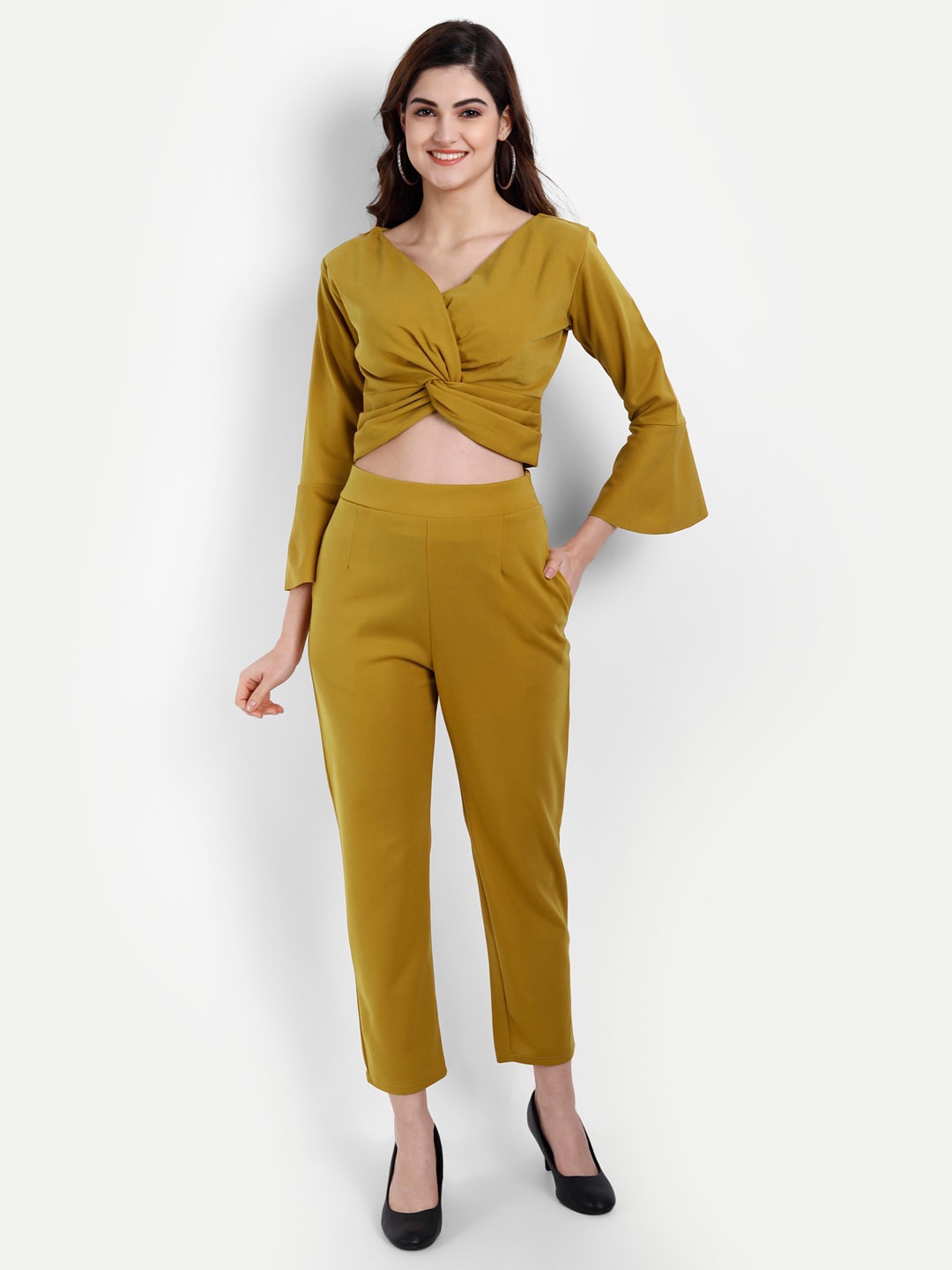 

BROADSTAR Women Mustard Yellow Solid Co-Ord Set