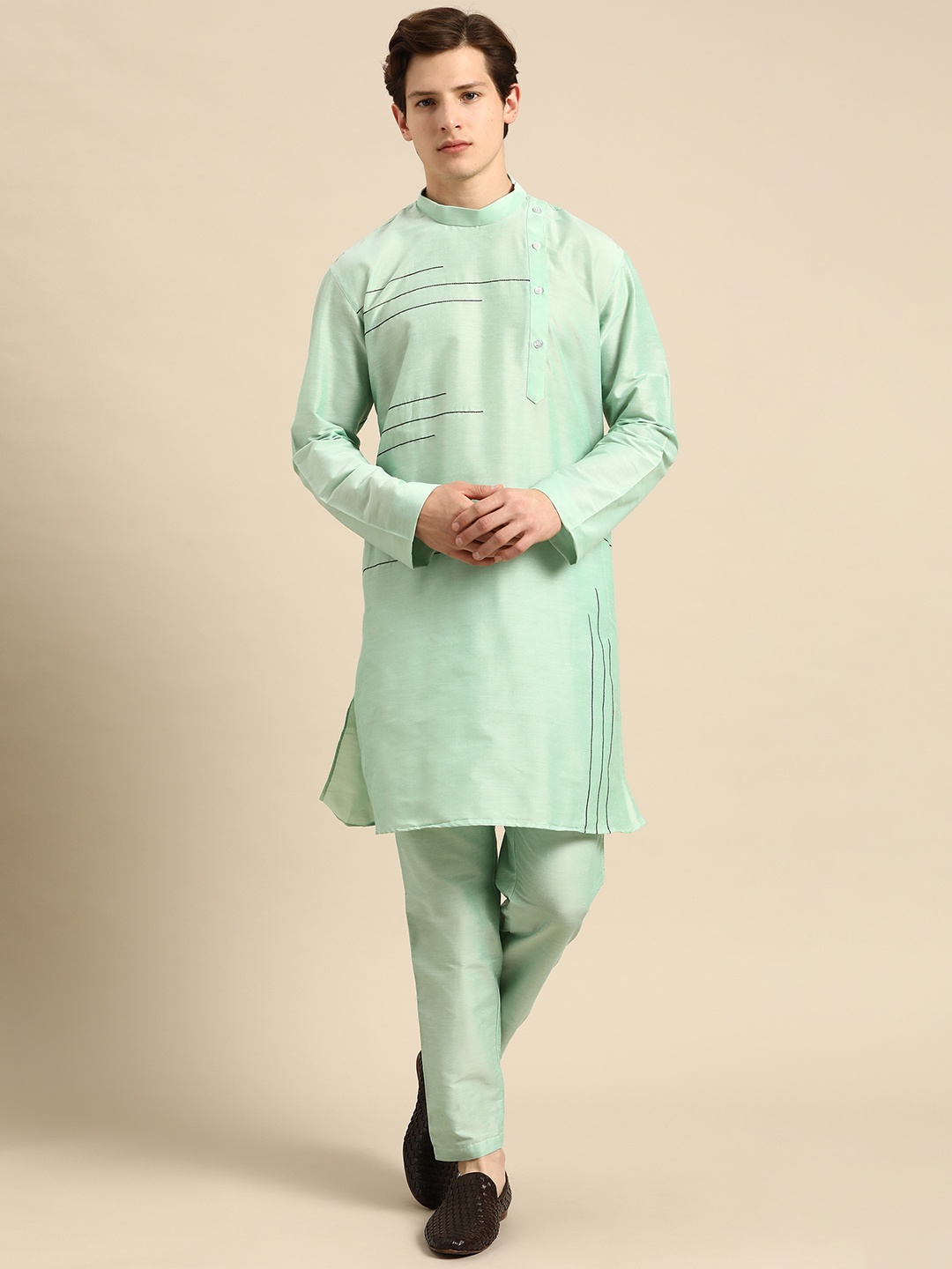

Anouk Men Green Embroidered Kurta with Trousers