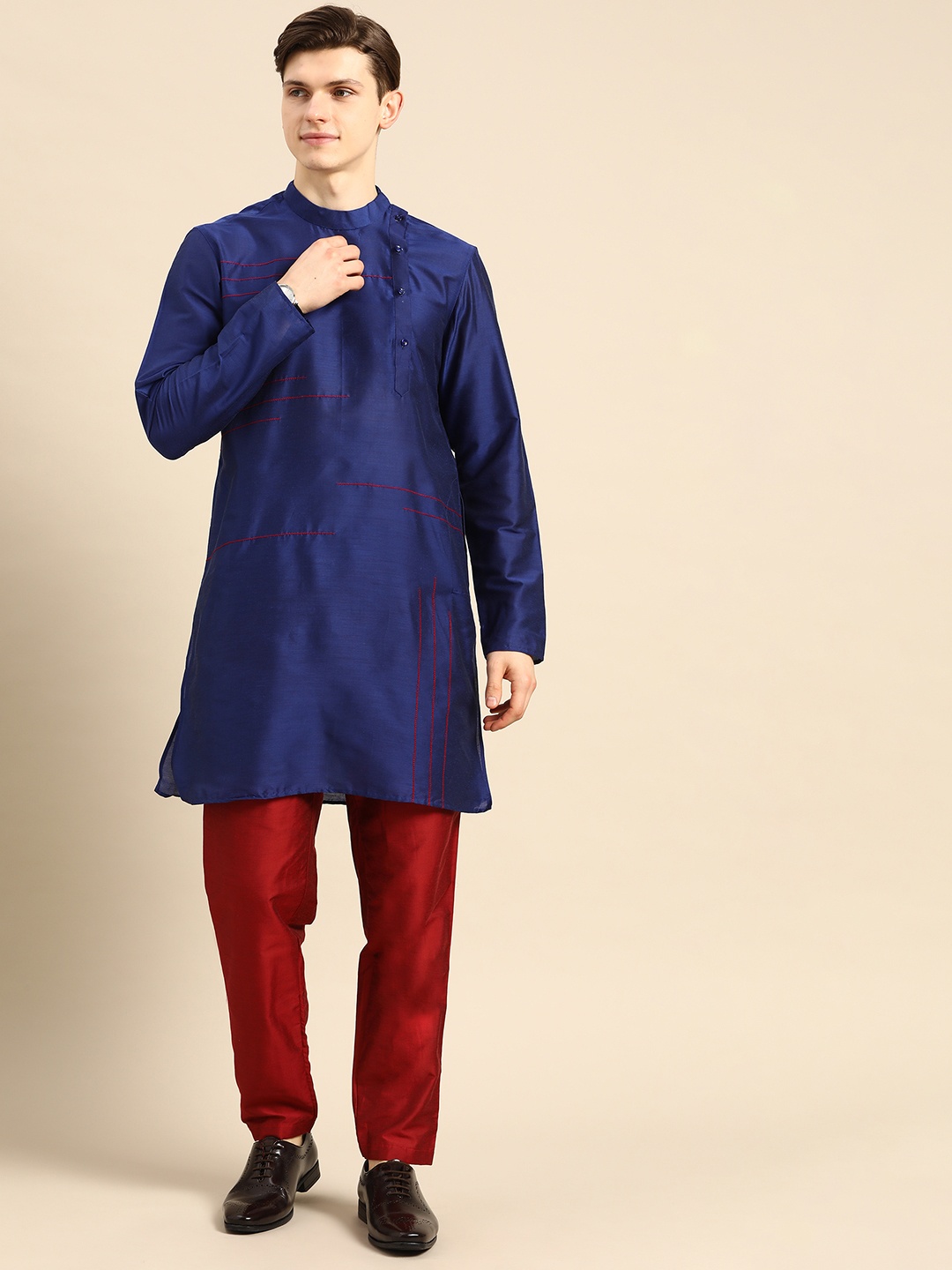 

Anouk Men Blue Embroidered Kurta with Trousers