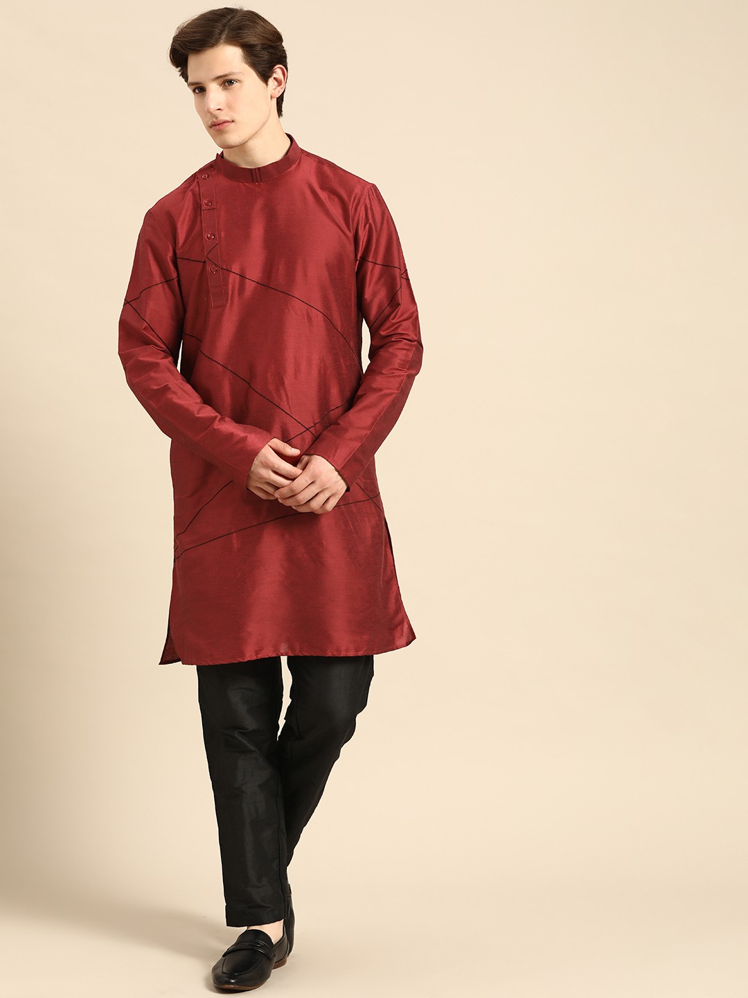 

Anouk Men Red Embroidered Kurta with Trousers