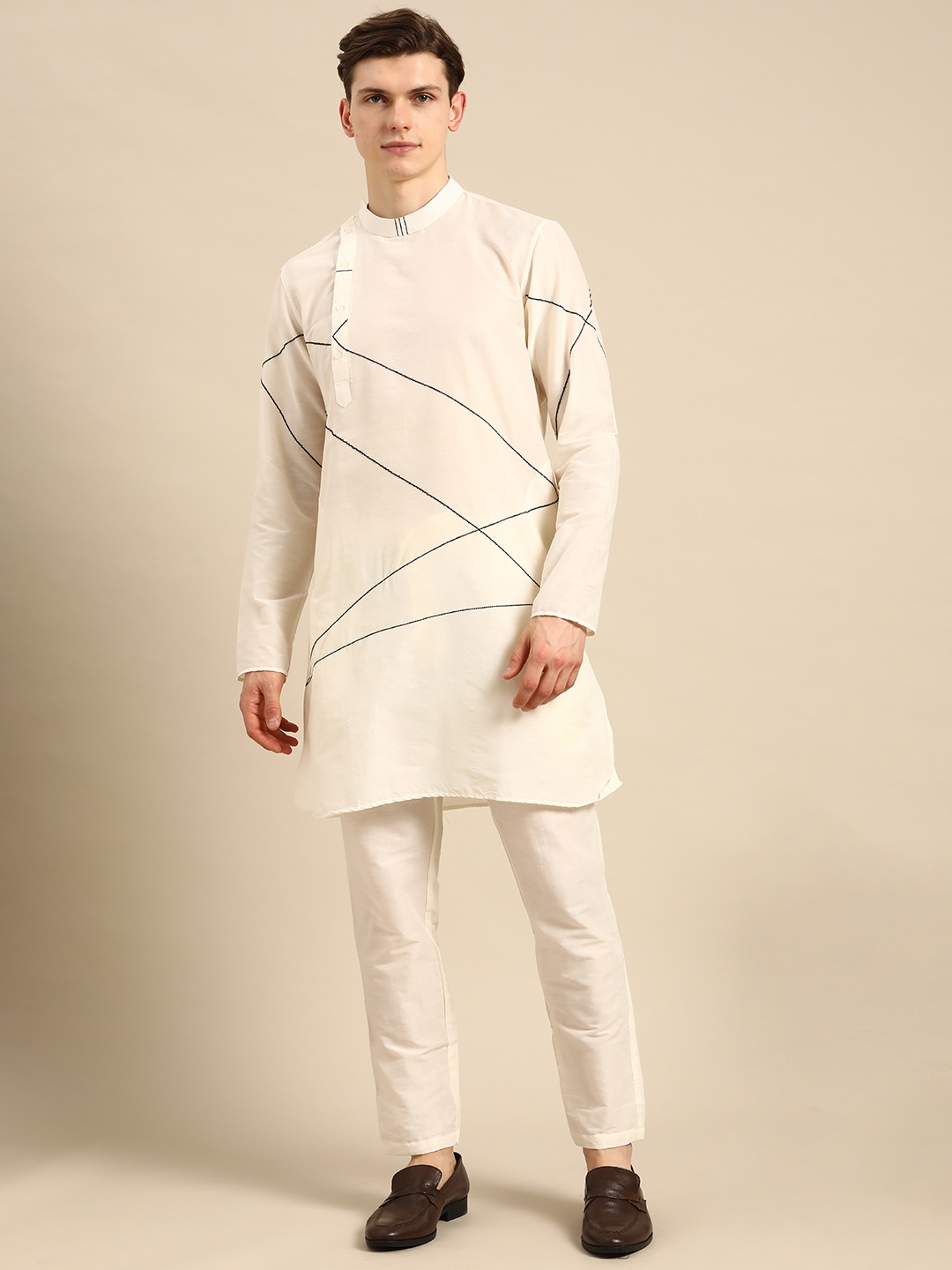 

Anouk Men Off White Embroidered Kurta with Trousers