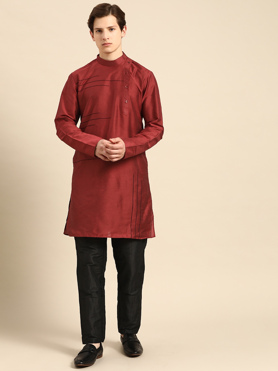 

Anouk Men Red Embroidered Kurta with Trousers