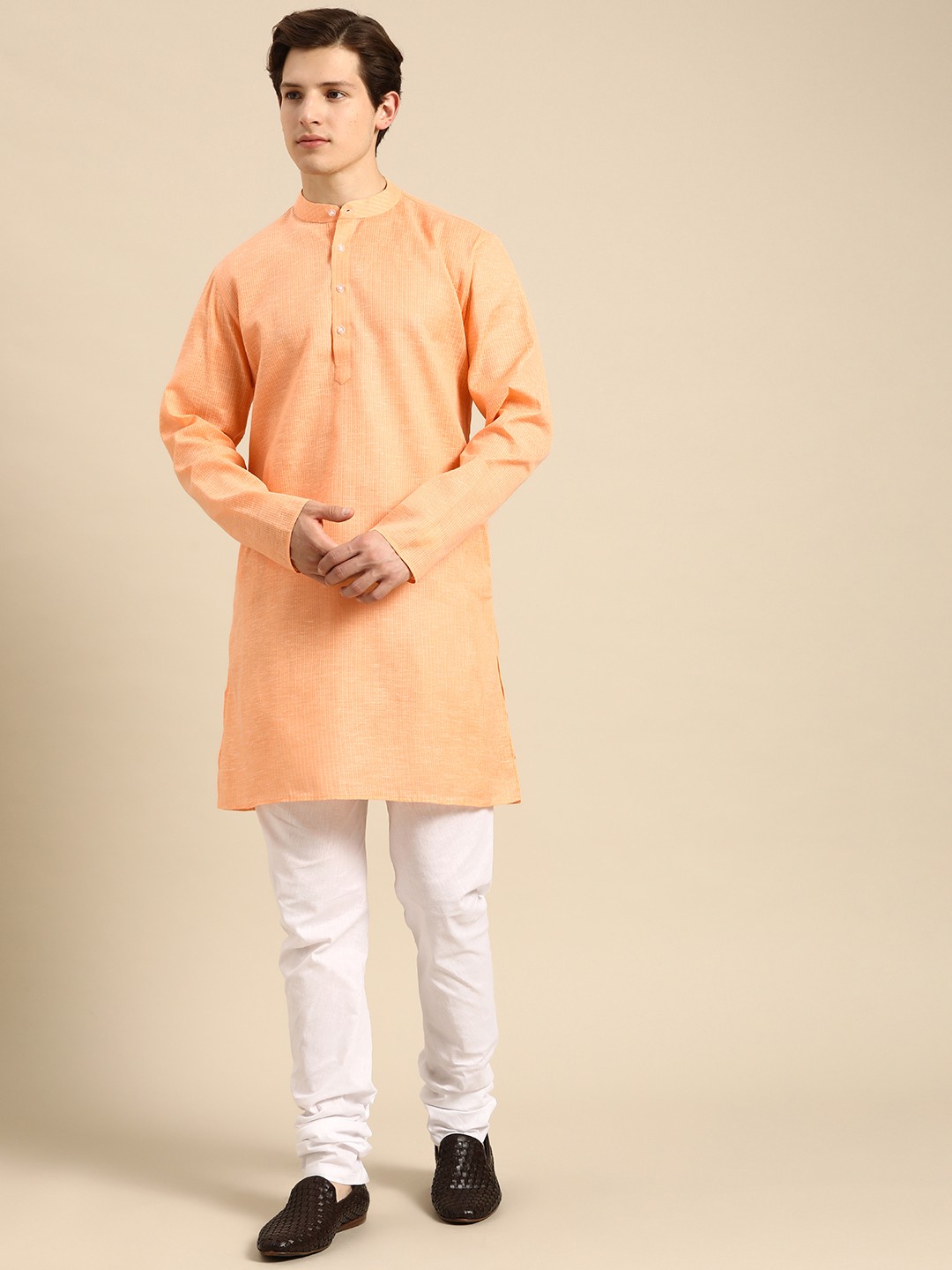 

Anouk Men Orange Pure Cotton Kurta with Churidar