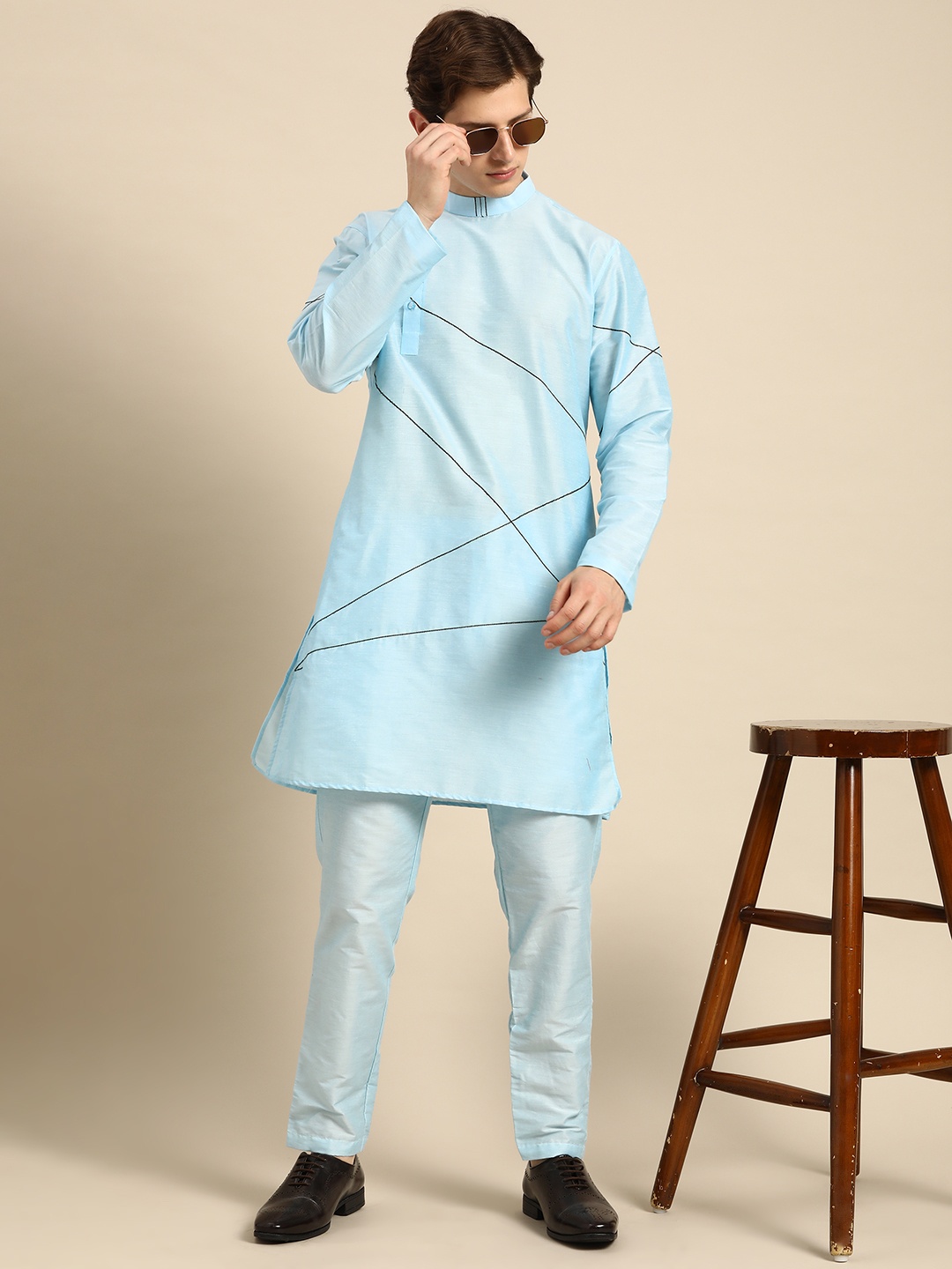 

Anouk Men Blue Embroidered Kurta with Trousers