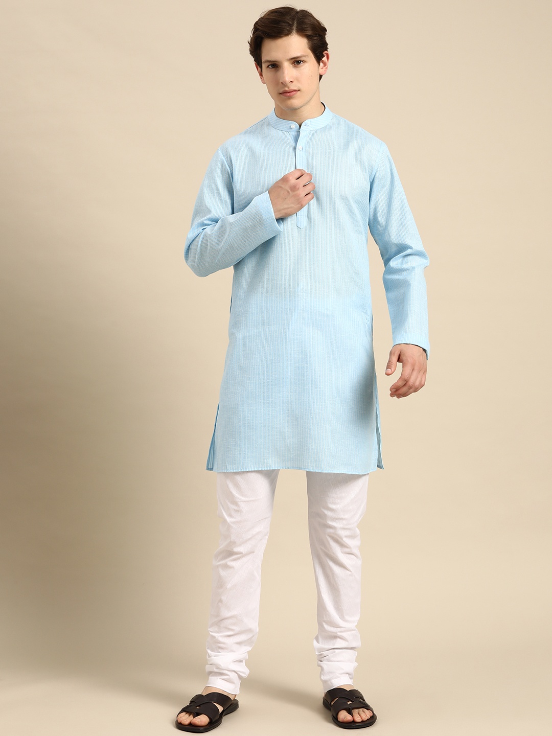 

Anouk Men Blue Pure Cotton Kurta with Churidar