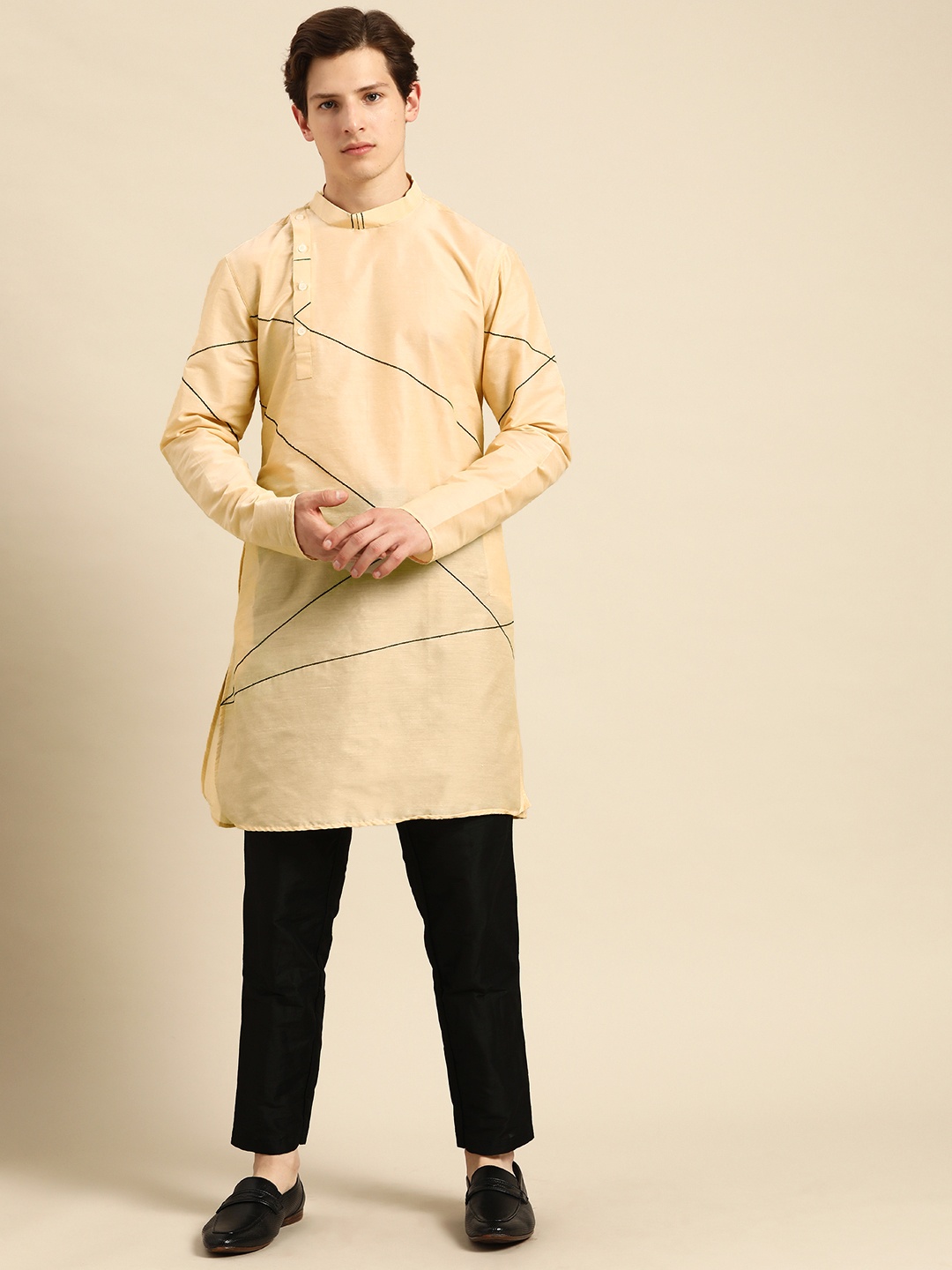 Anouk Men Cream-Coloured Embroidered Kurta with Trousers