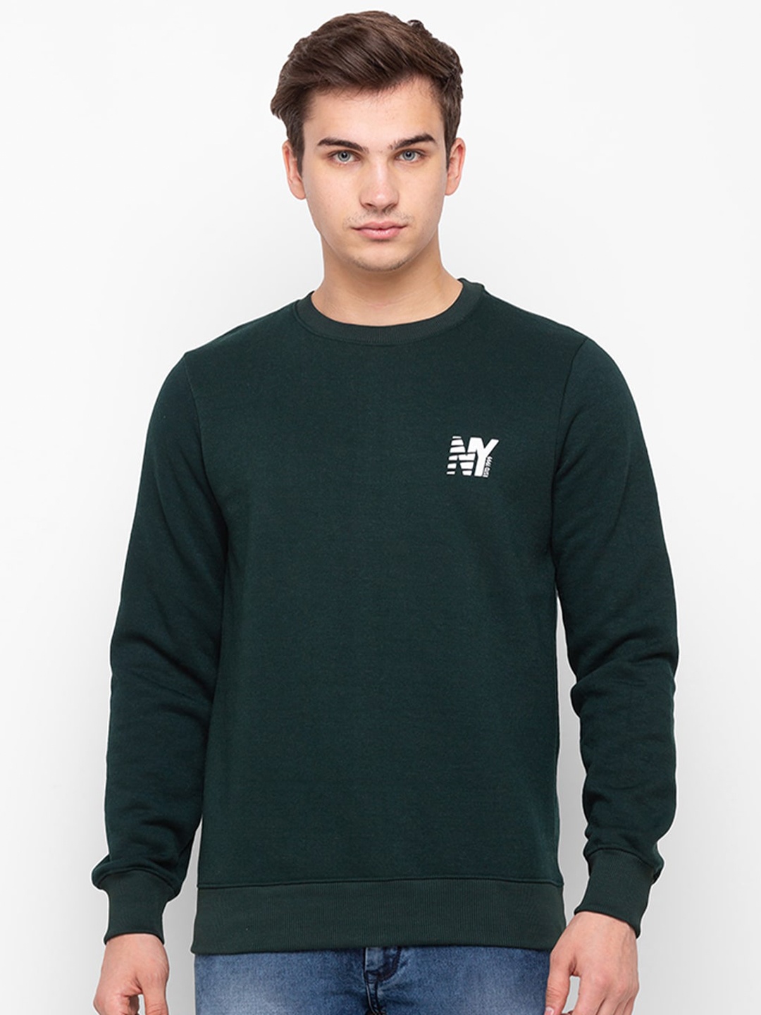 

Globus Men Green Solid Sweatshirt
