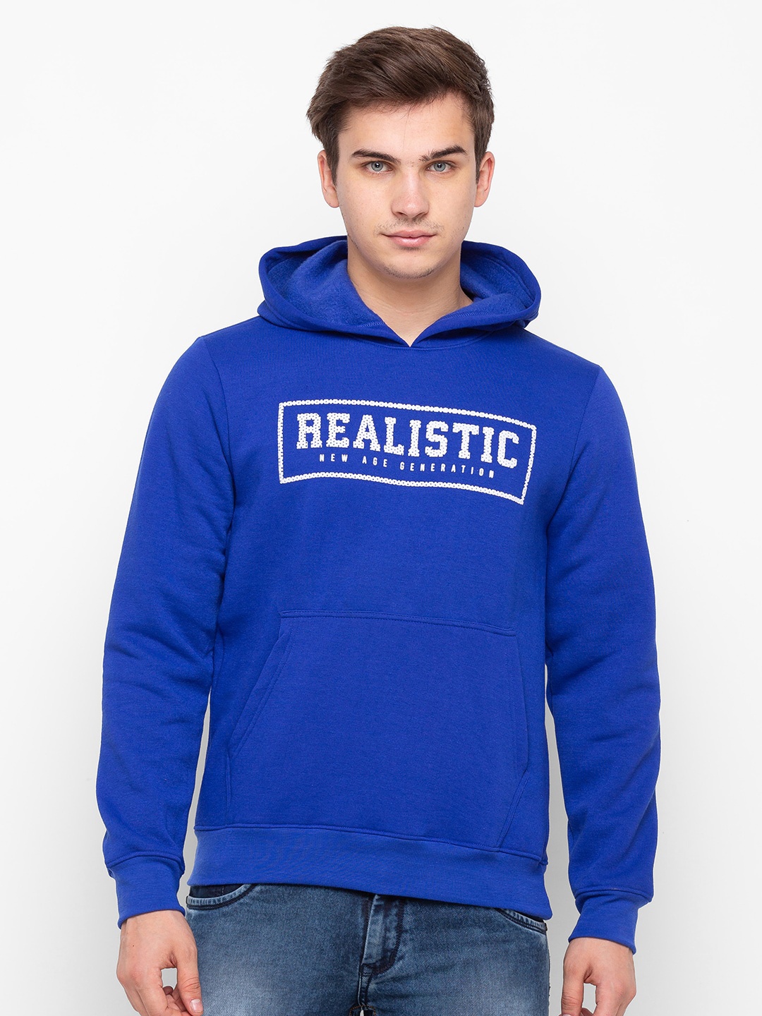 

Globus Men Blue Printed Hooded Sweatshirt