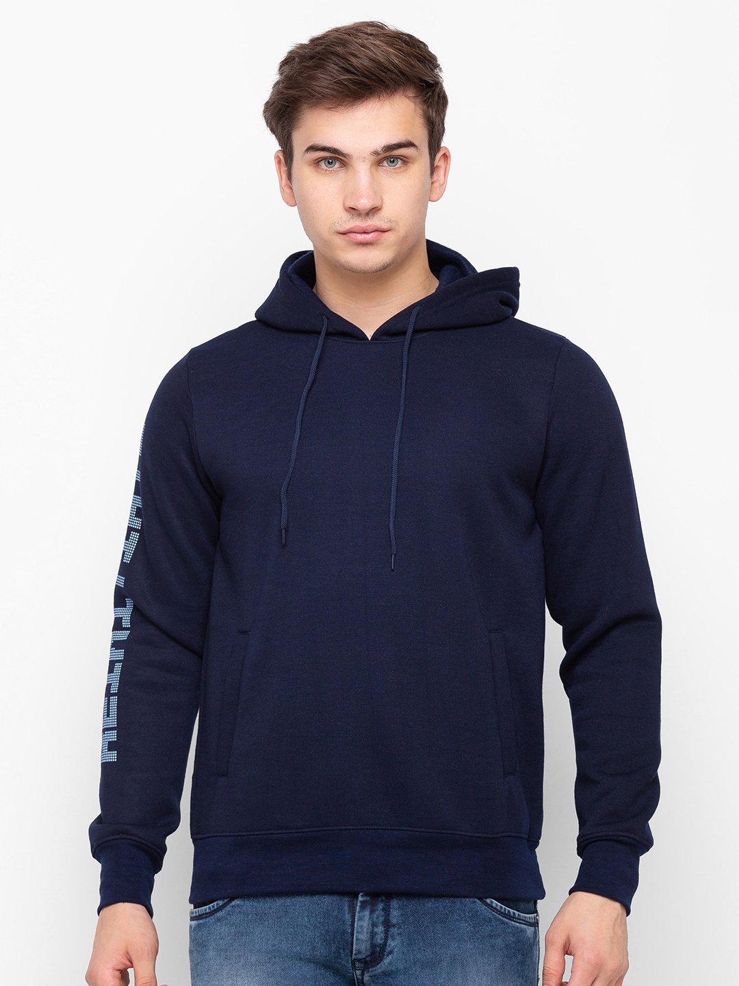 

Globus Men Navy Blue Hooded Sweatshirt