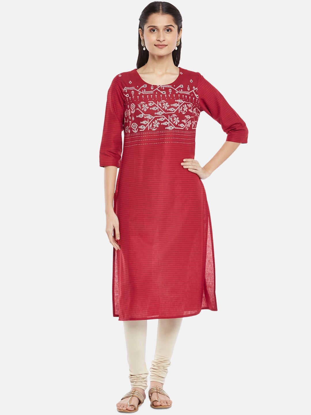 

RANGMANCH BY PANTALOONS Women Red Ethnic Motifs Printed Straight Kurta