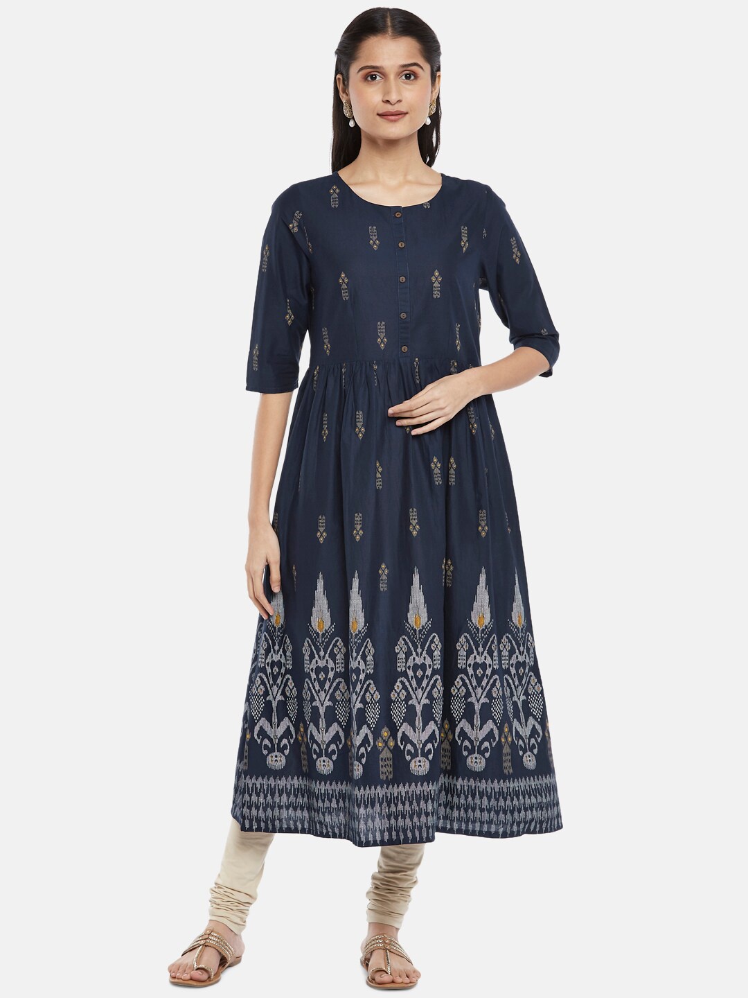 

RANGMANCH BY PANTALOONS Women Navy Blue Ethnic Motifs Dyed Anarkali Kurta
