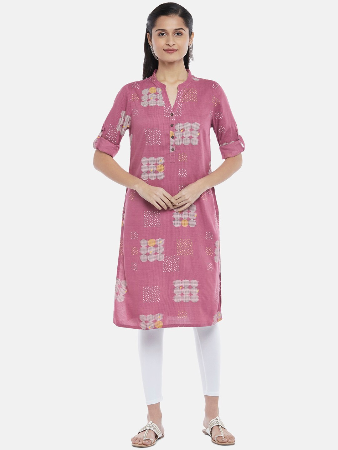 

RANGMANCH BY PANTALOONS Women Purple Geometric Printed Thread Work Kurta