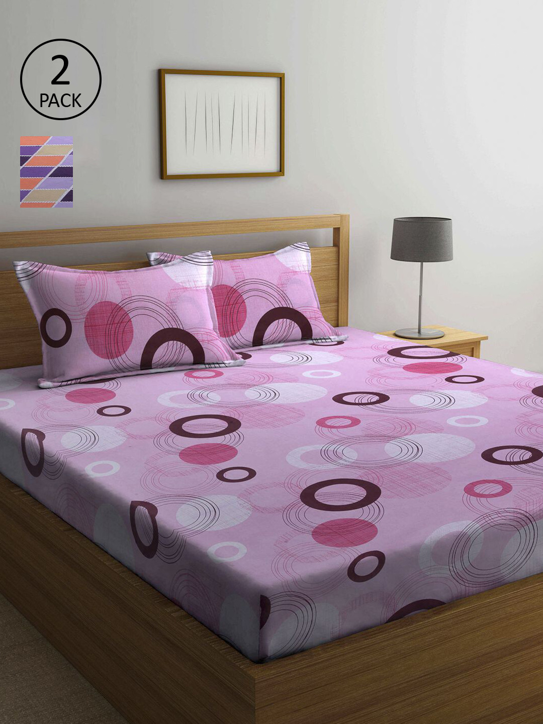 

KLOTTHE Multicoloured Geometric 210 TC Set of 2 Queen Bedsheet with 4 Pillow Covers, Multi