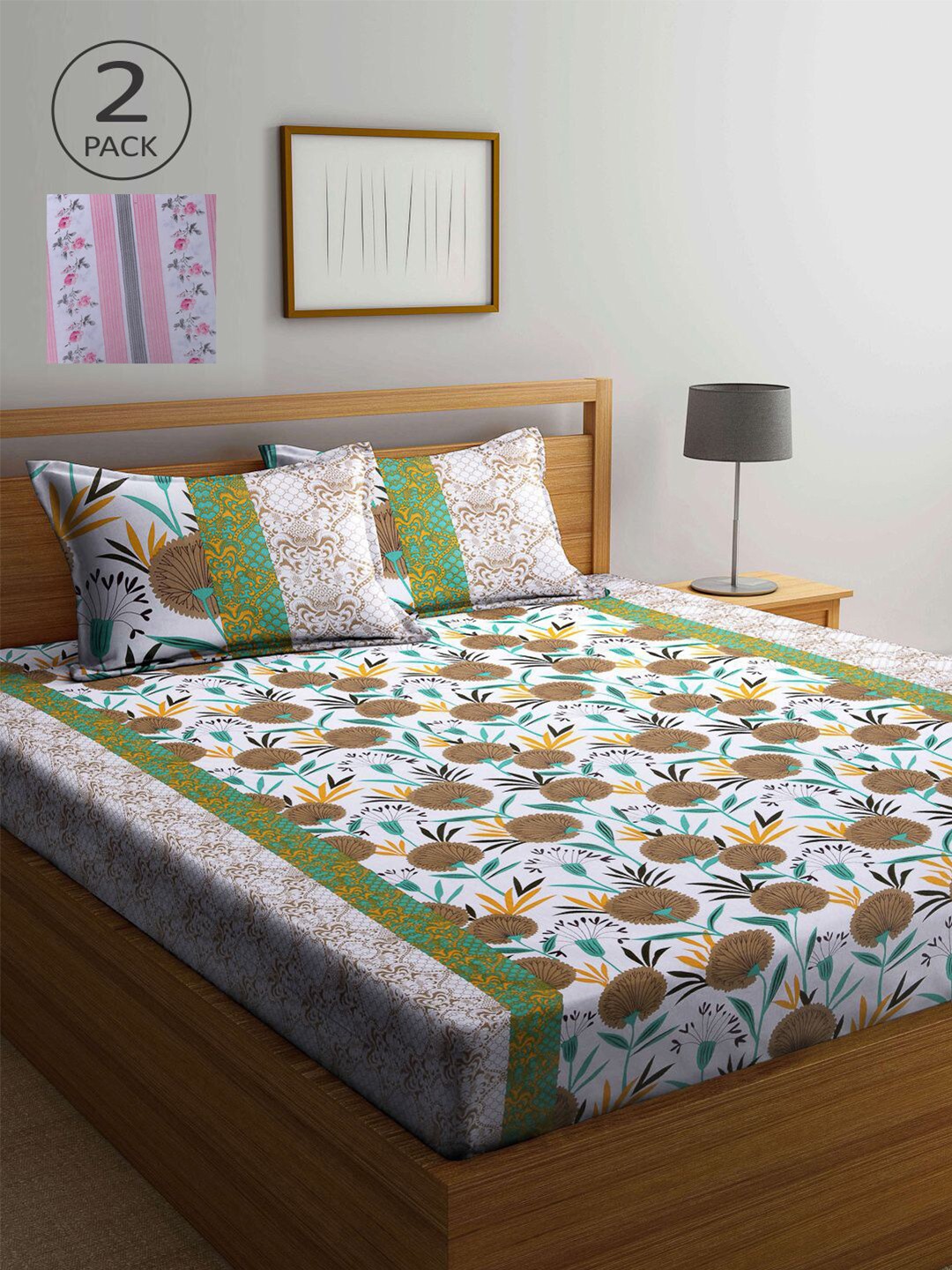 

KLOTTHE Pink & White Floral 210 TC 2 Queen Bedsheet with 4 Pillow Covers