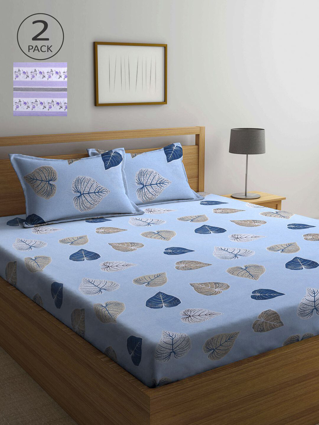 

KLOTTHE Blue & Purple Floral 210 TC 2 Queen Bedsheet with 4 Pillow Covers