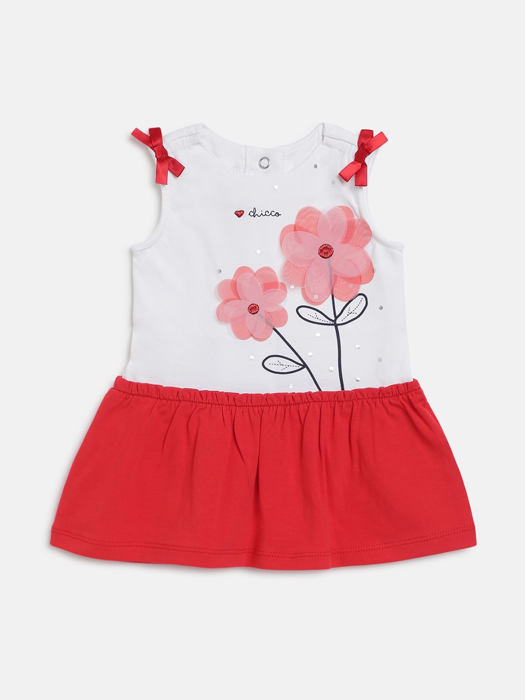 

Chicco Girls White & Red Colourblocked A-Line Dress